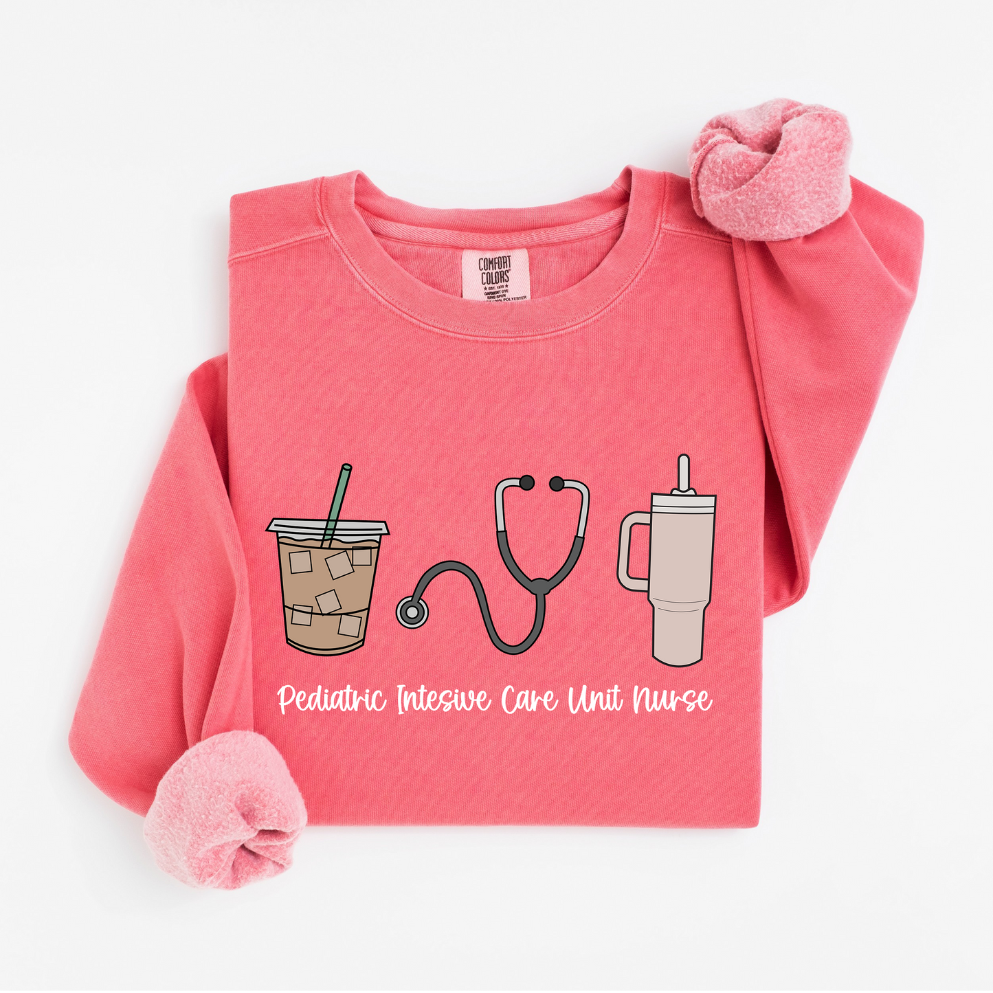 PICU Nurse Essentials Sweatshirt – Coffee, Stanley, and Stethoscope Crewneck