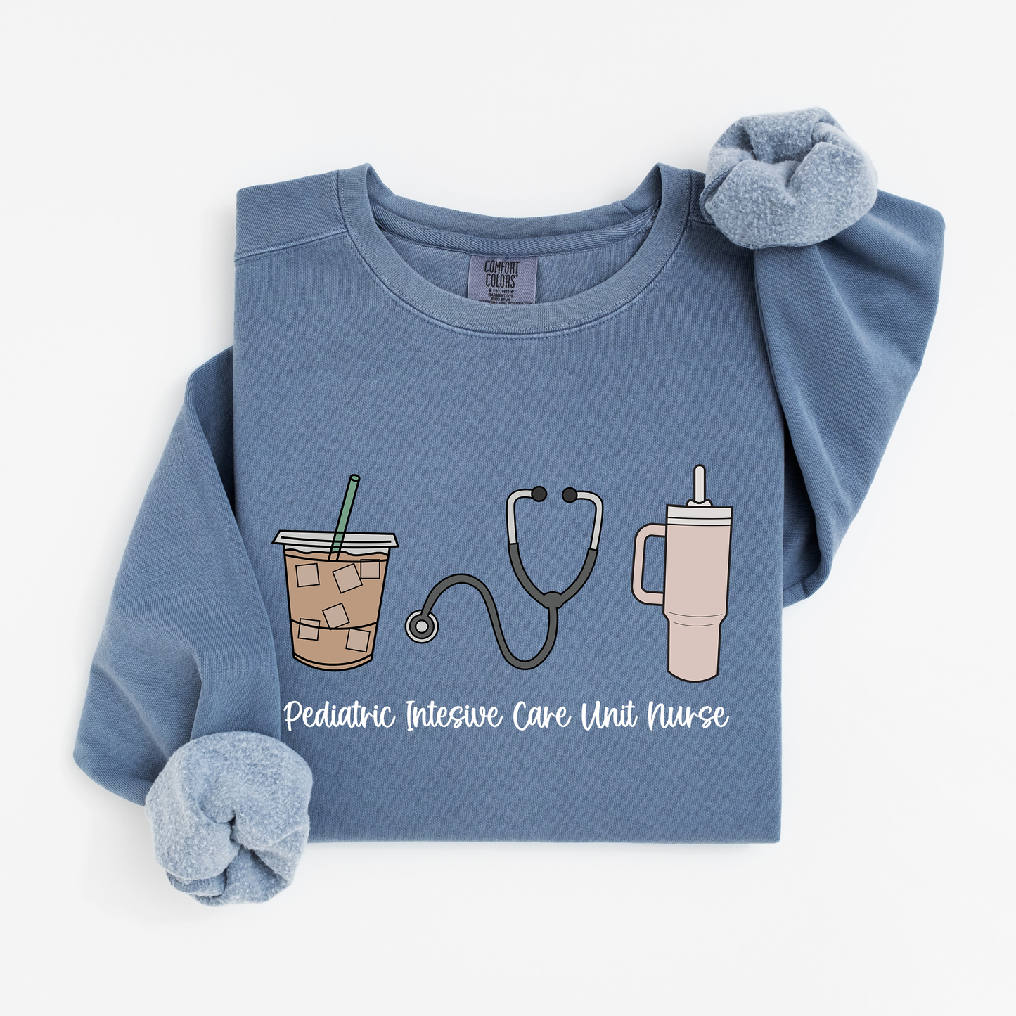 PICU Nurse Essentials Sweatshirt – Coffee, Stanley, and Stethoscope Crewneck