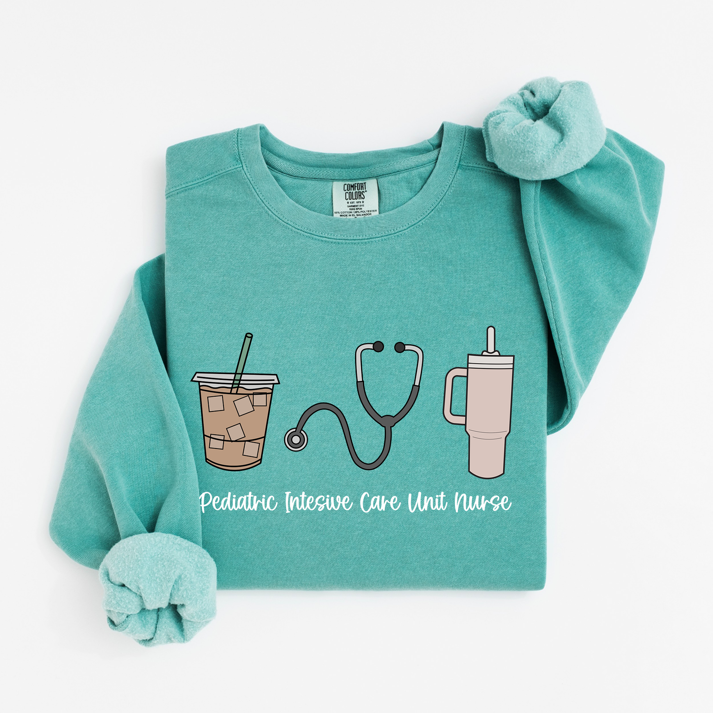 PICU Nurse Essentials Sweatshirt – Coffee, Stanley, and Stethoscope Crewneck