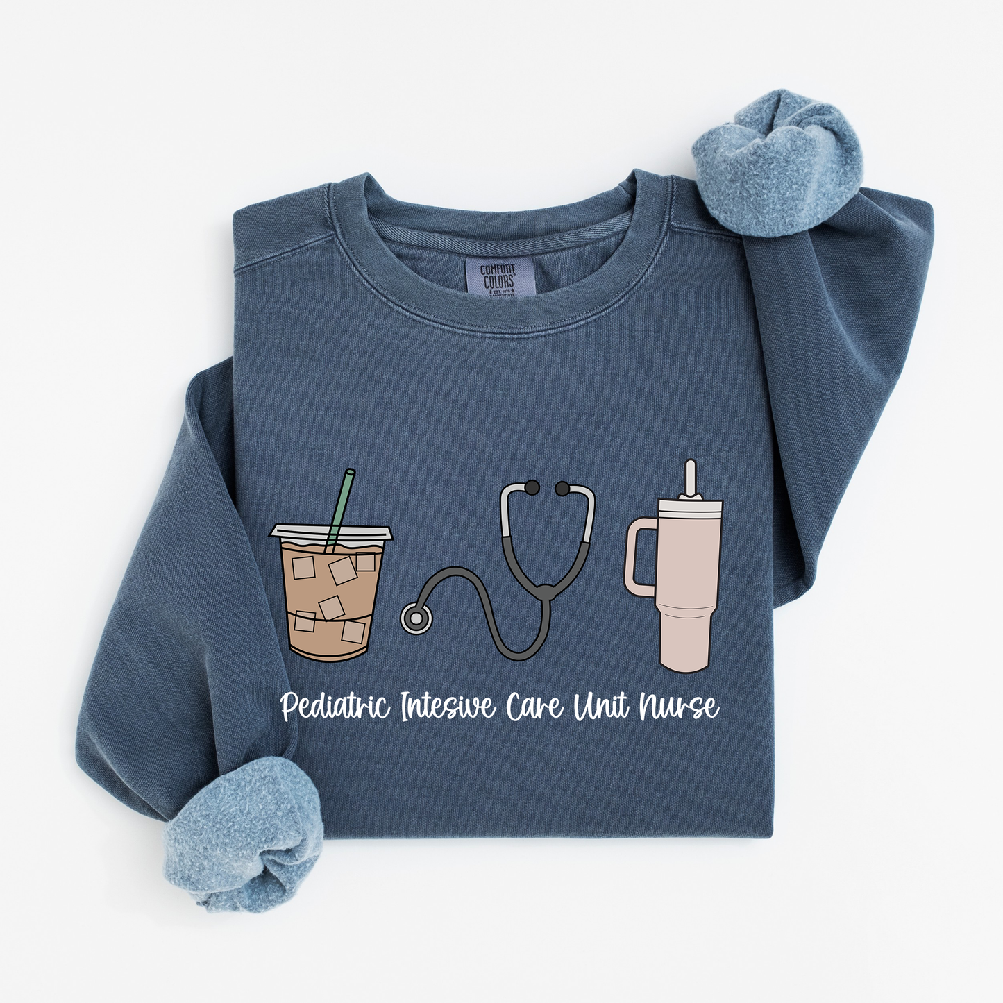 PICU Nurse Essentials Sweatshirt – Coffee, Stanley, and Stethoscope Crewneck
