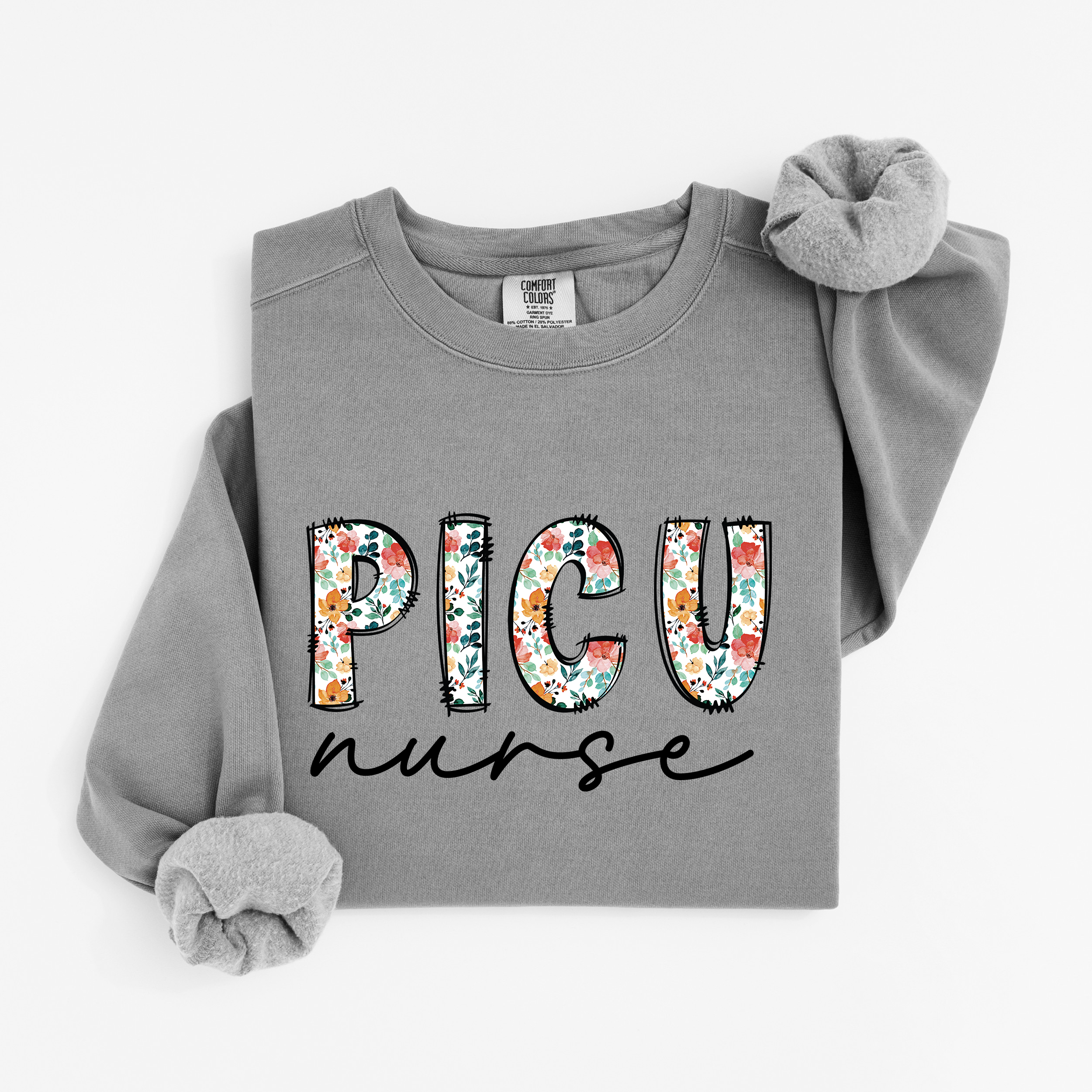 Floral PICU Nurse Sweatshirt