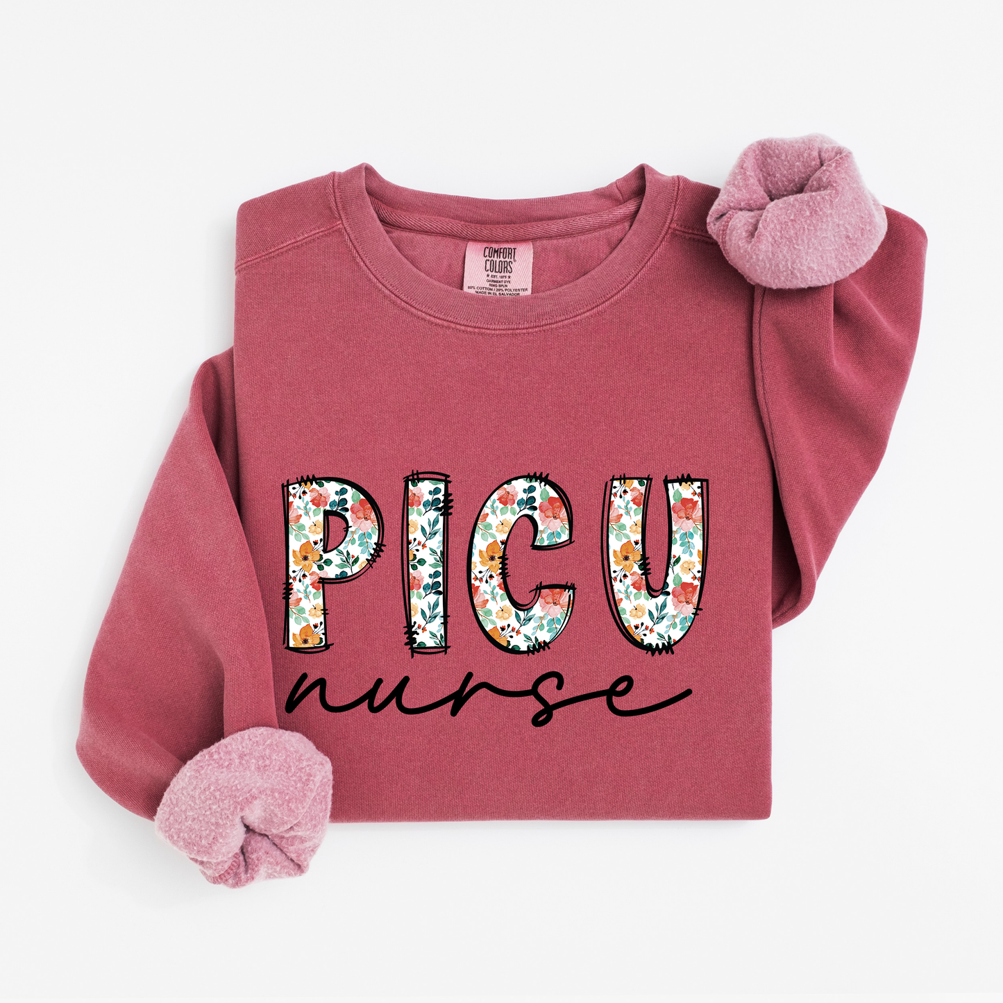 Floral PICU Nurse Sweatshirt – Soft & Stylish Crewneck for Pediatric ICU Nurses
