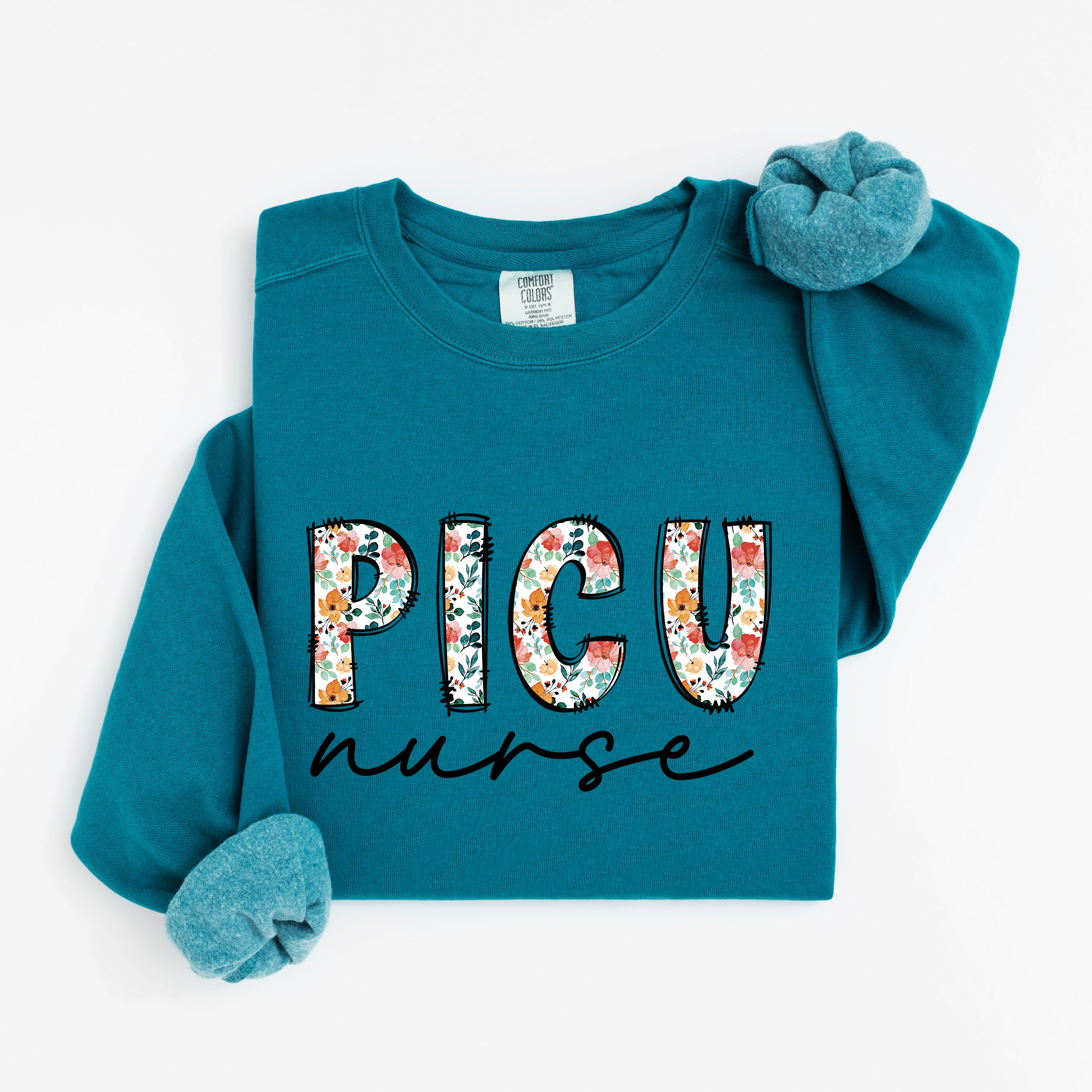 Floral PICU Nurse Sweatshirt