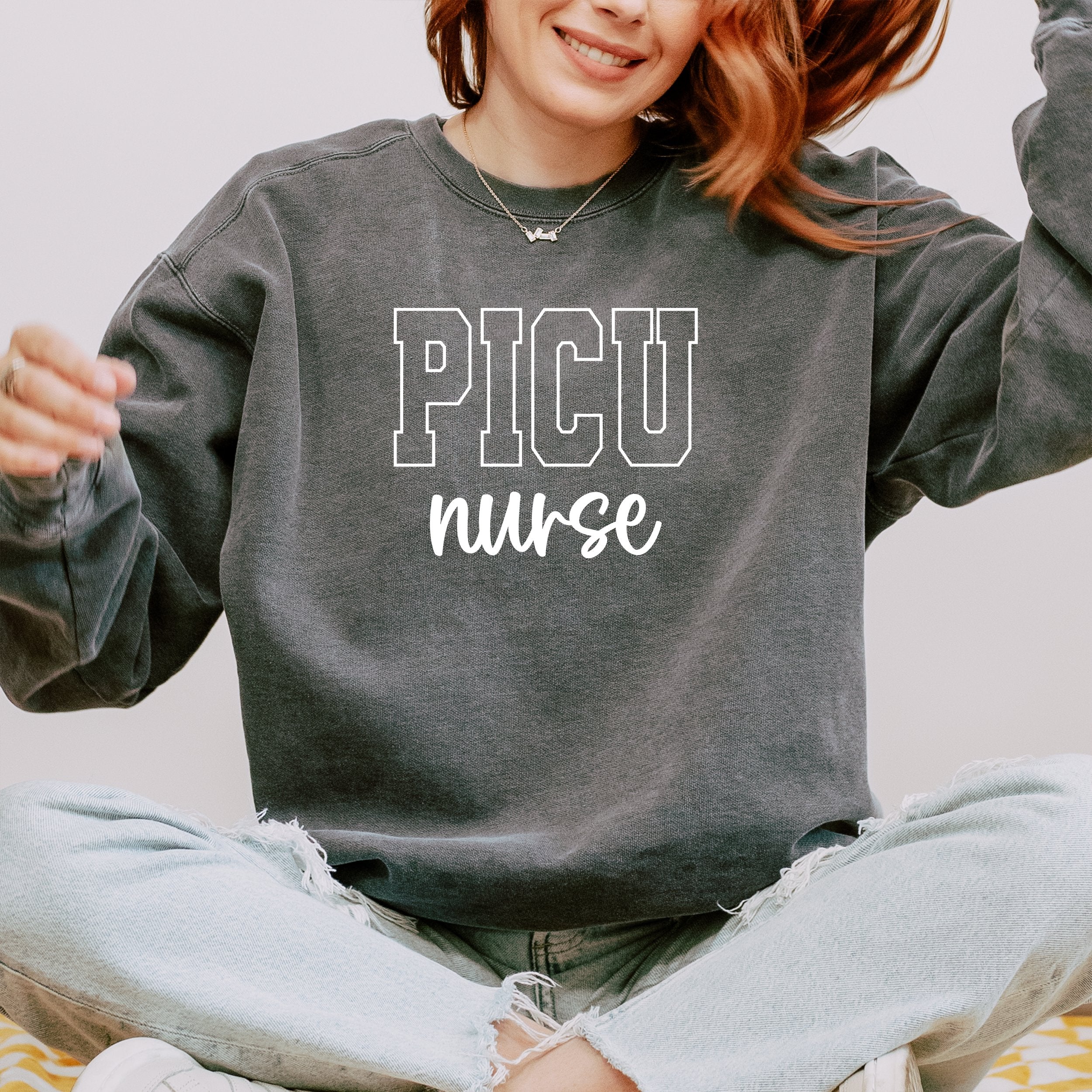 PICU Nurse Varsity Crewneck
