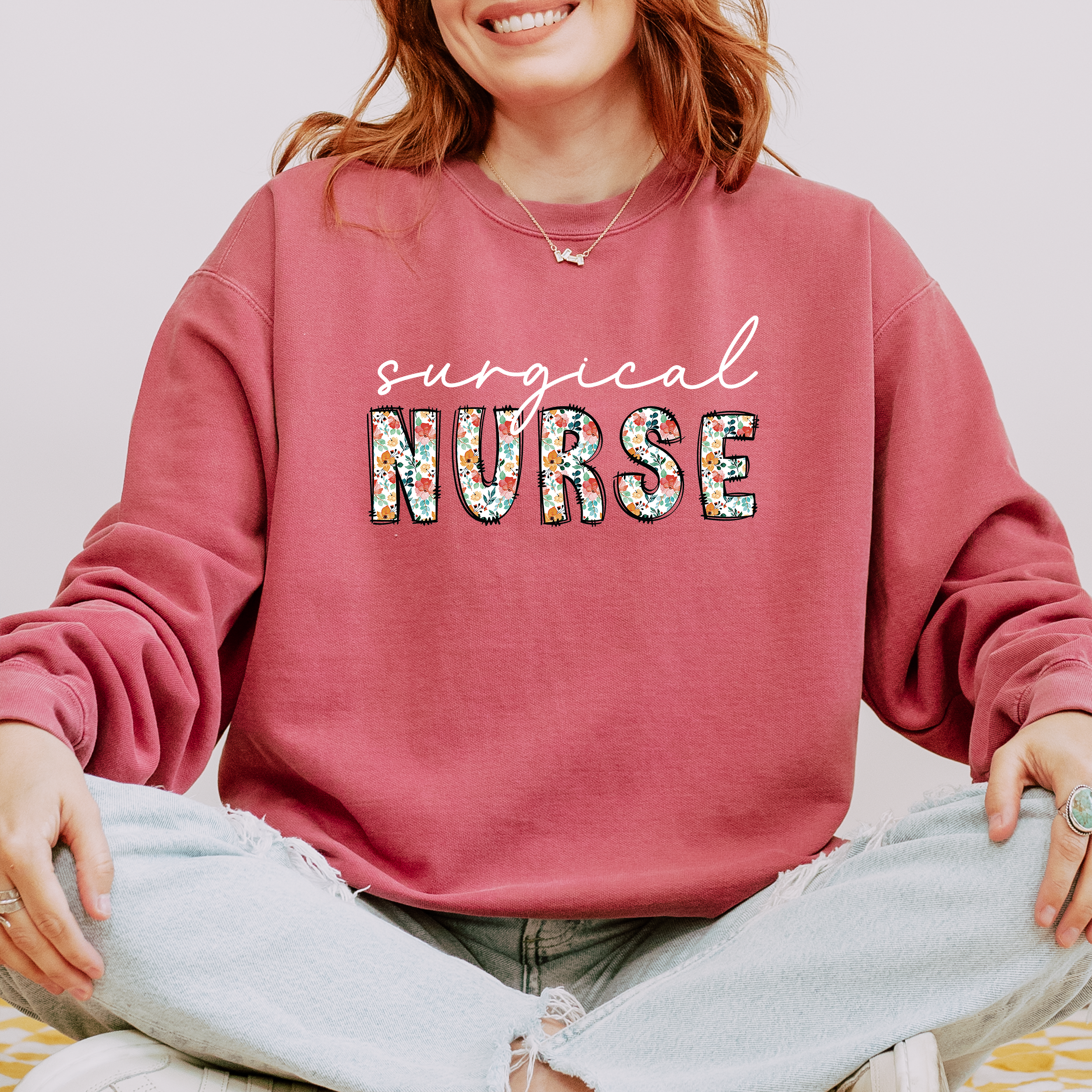 Floral Surgical Nurse Crewneck