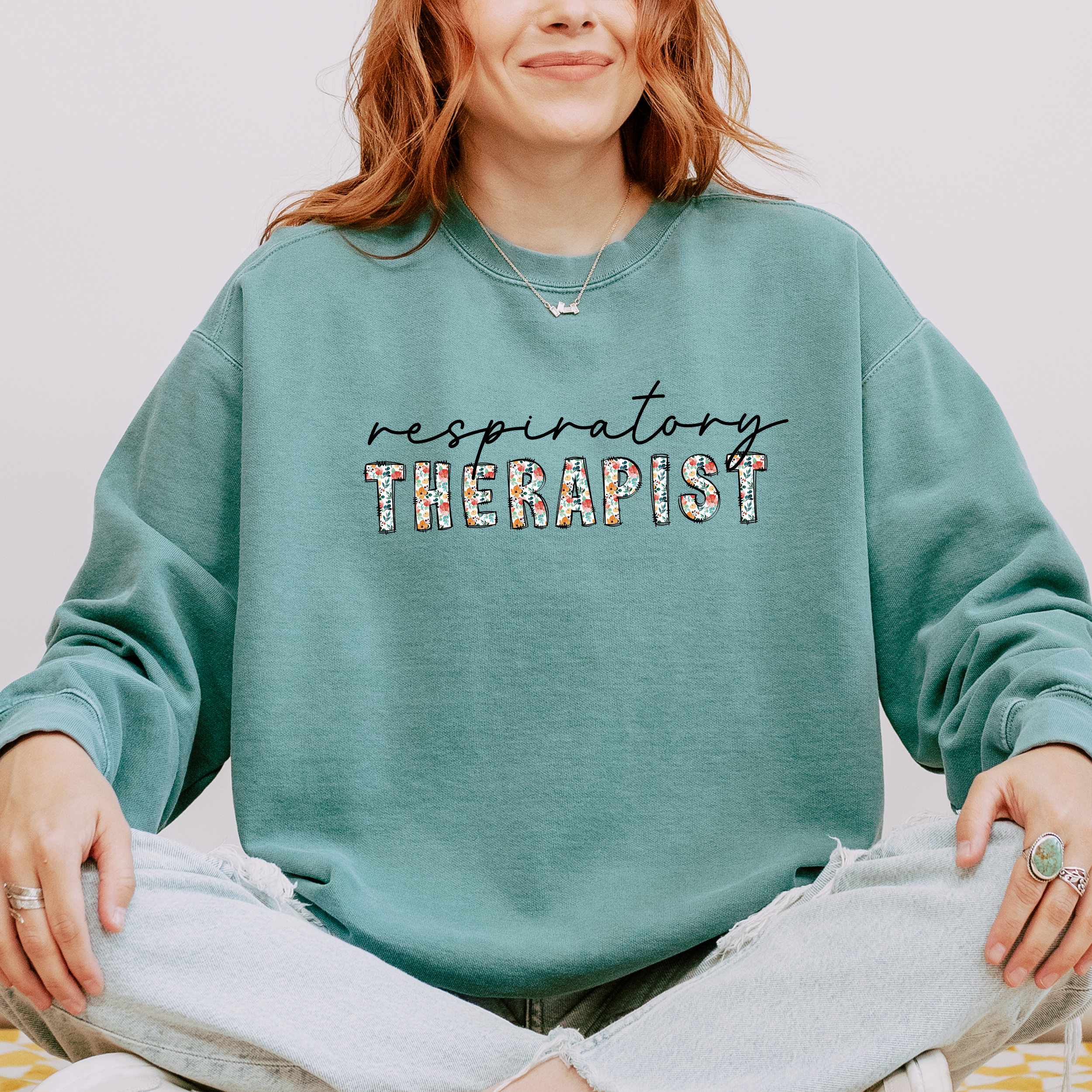 Floral Respiratory Therapist Sweatshirt (Black Script)
