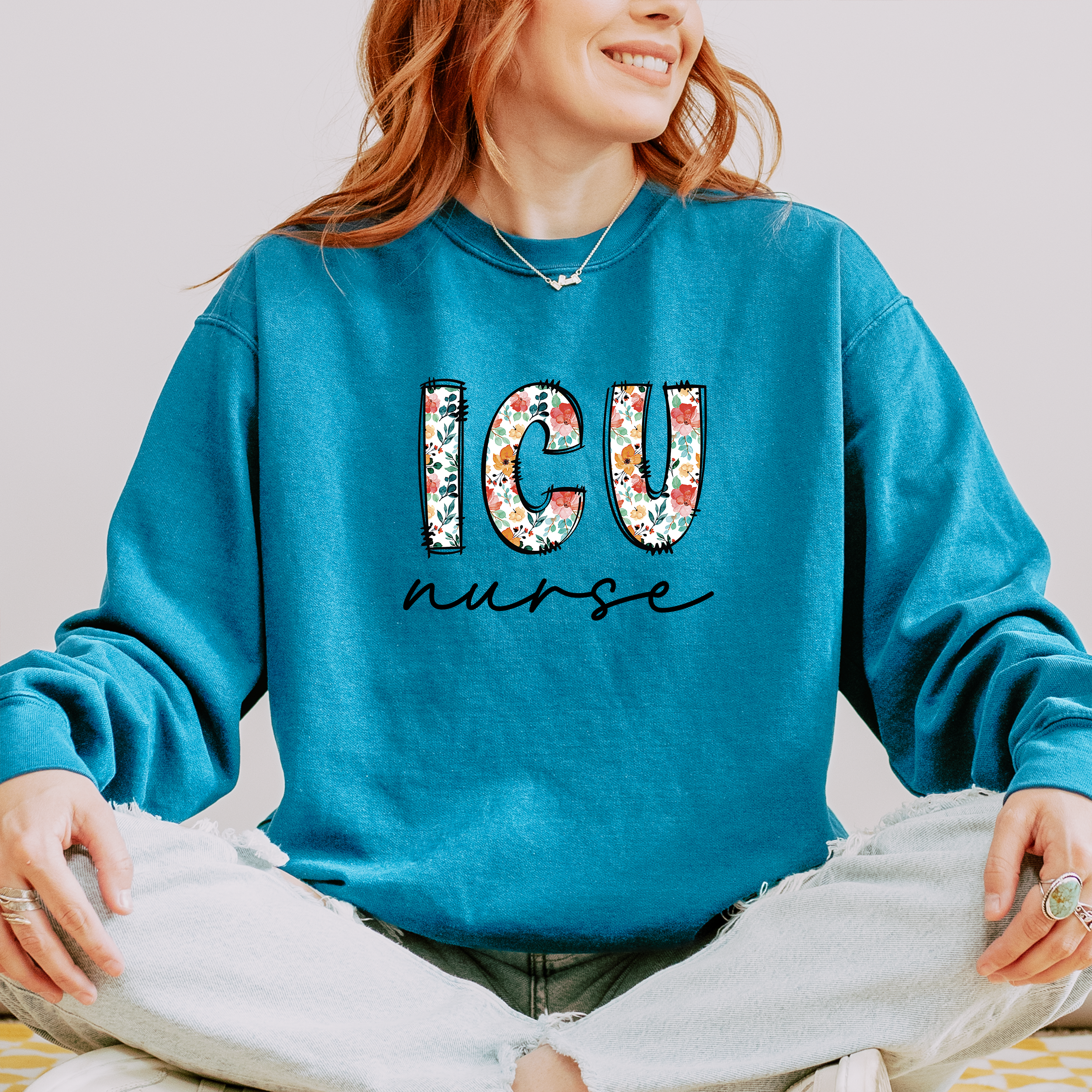 ICU Nurse Floral Sweatshirt
