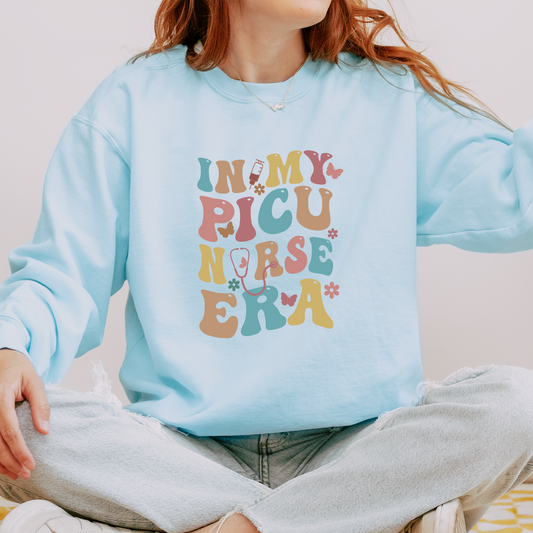 In My PICU Nurse Era Sweatshirt – Groovy Crewneck for Pediatric ICU Nurses