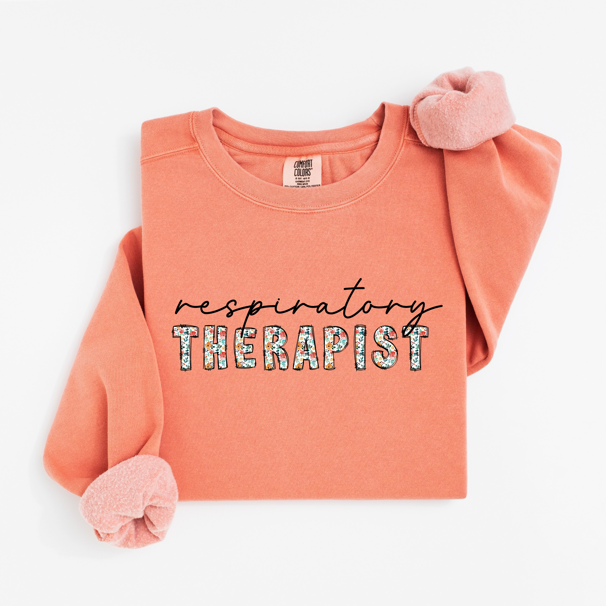Floral Respiratory Therapist Sweatshirt (Black Script)