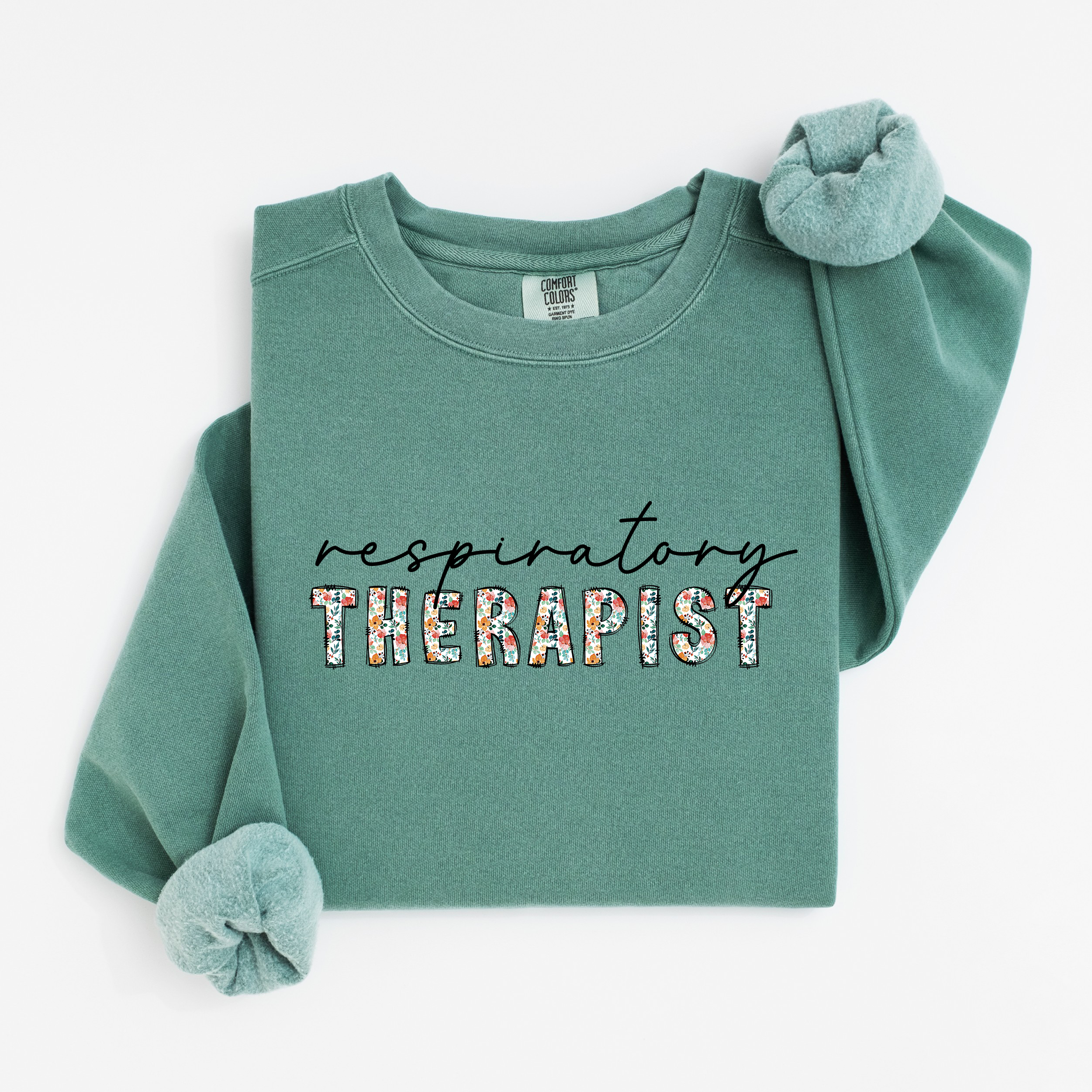 Floral Respiratory Therapist Sweatshirt (Black Script)