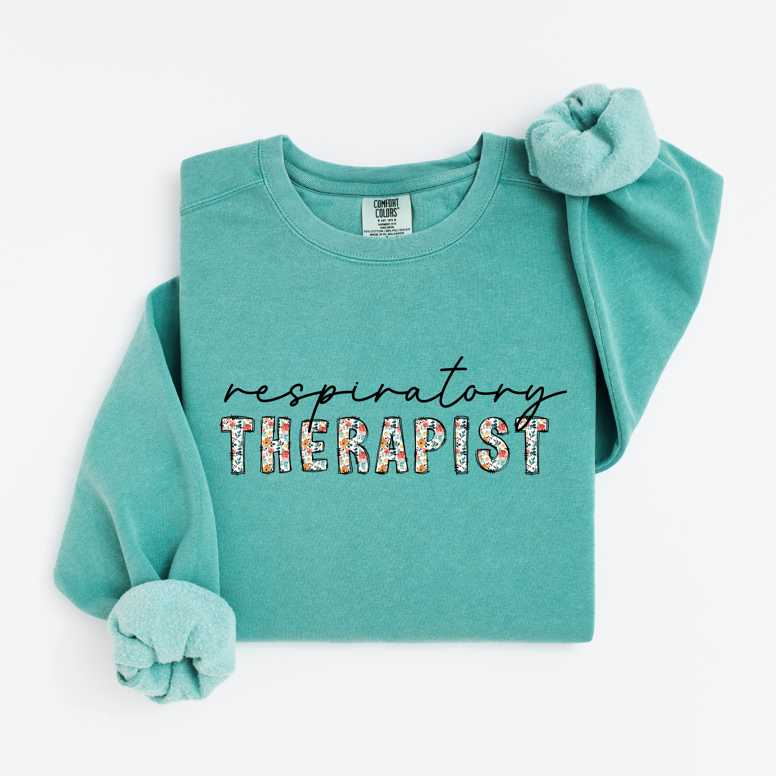Floral Respiratory Therapist Sweatshirt (Black Script)