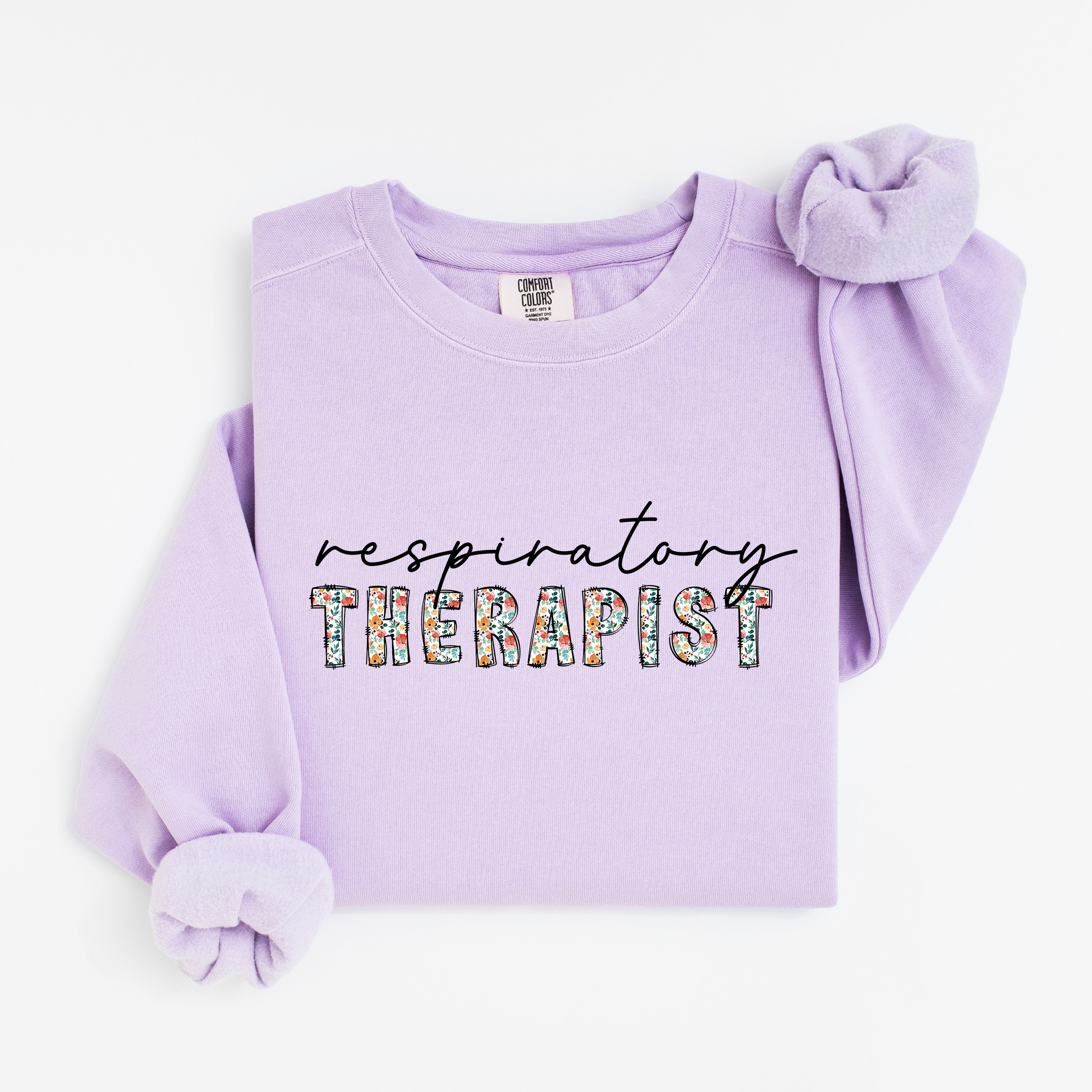 Floral Respiratory Therapist Sweatshirt (Black Script)