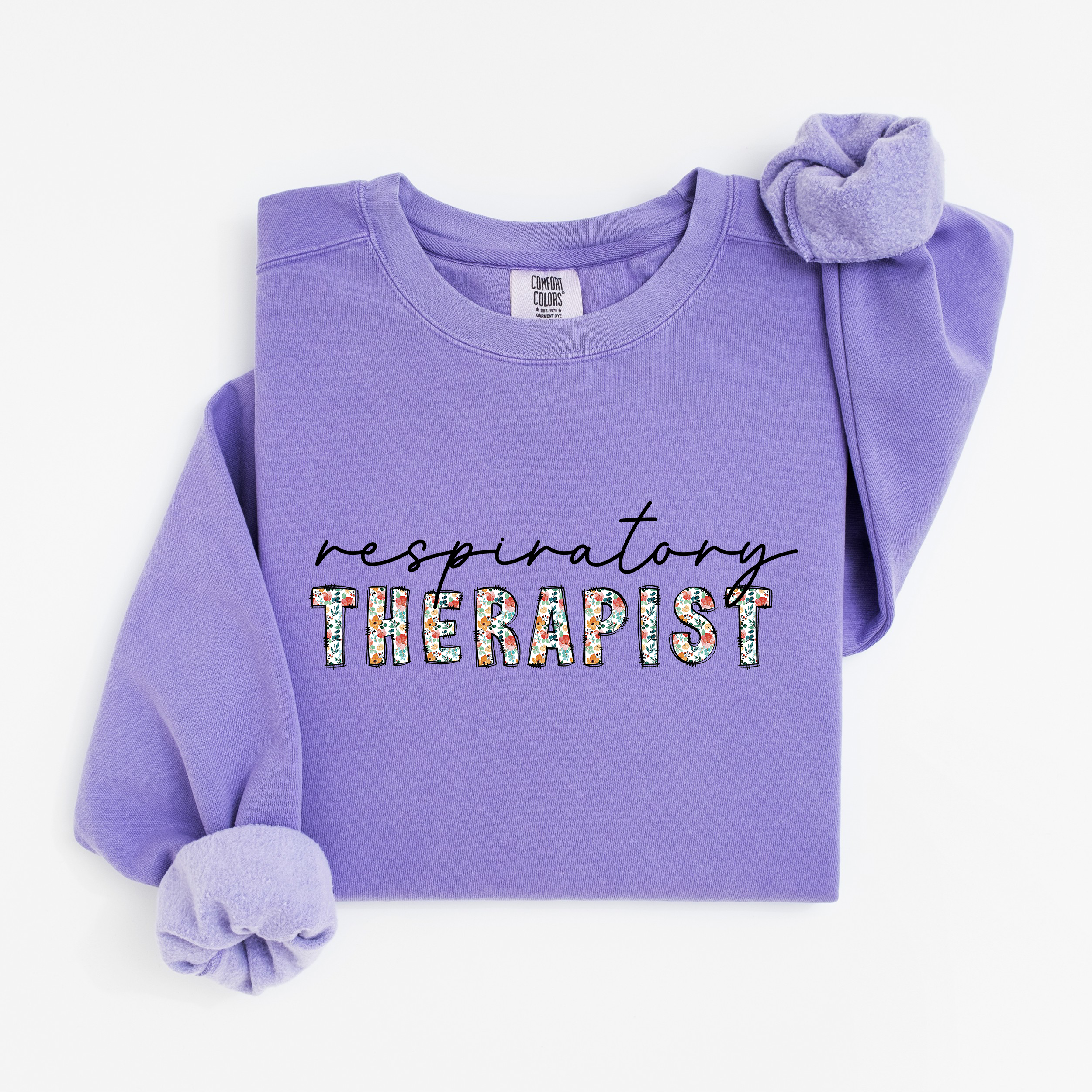 Floral Respiratory Therapist Sweatshirt (Black Script)