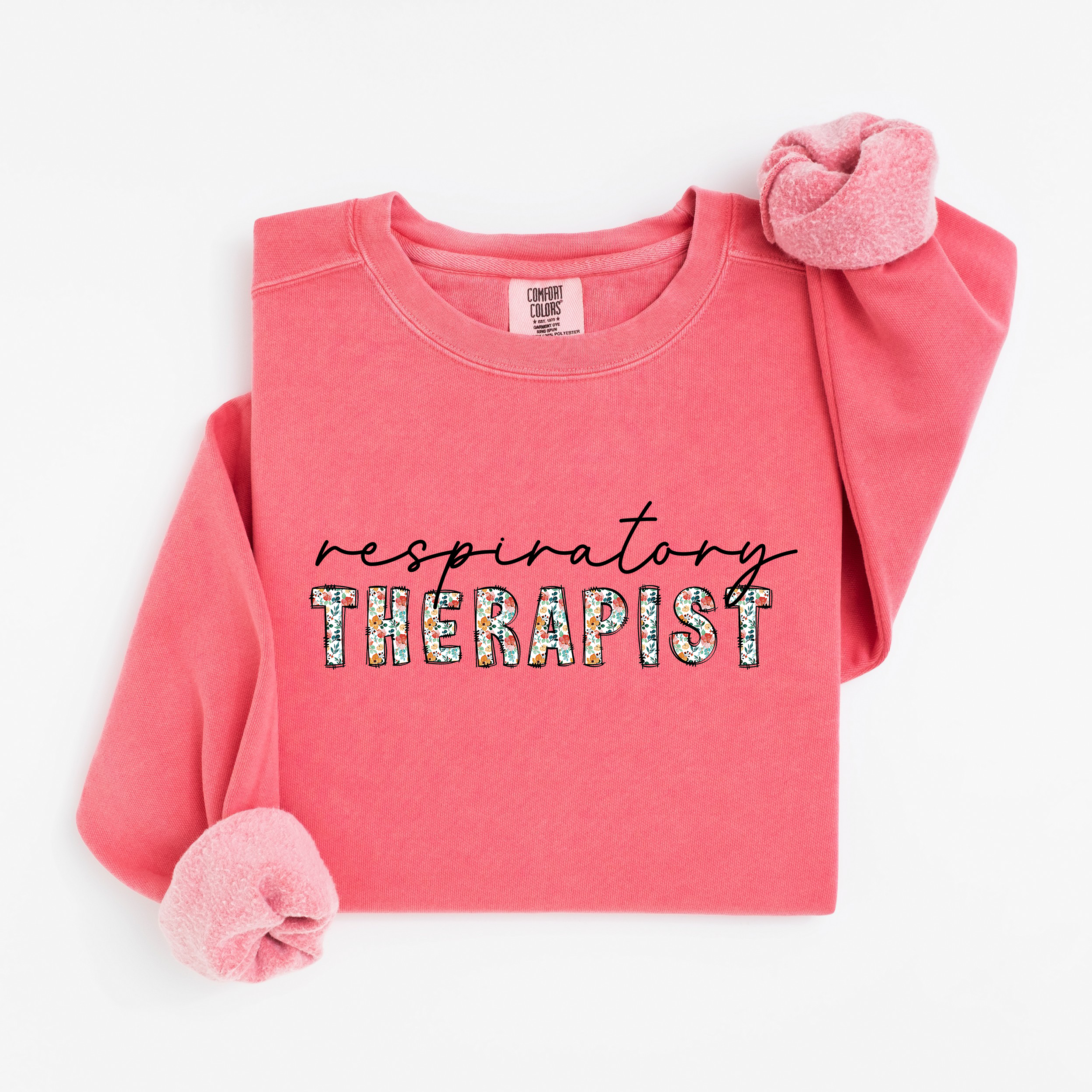 Floral Respiratory Therapist Sweatshirt (Black Script)