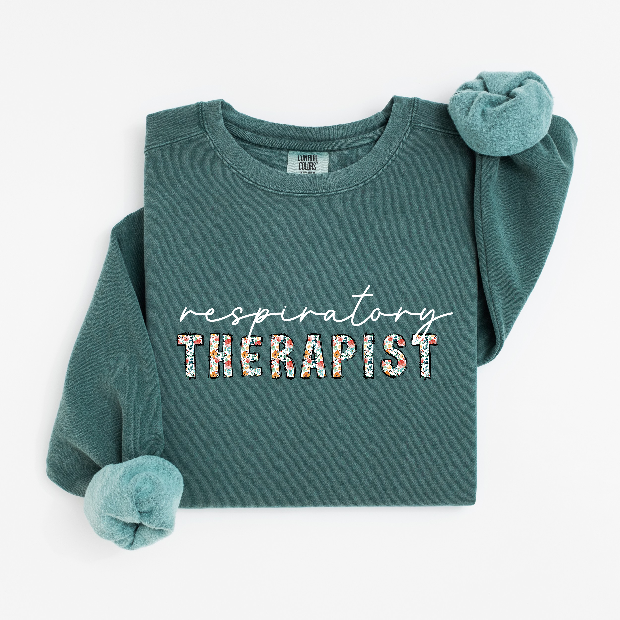Floral Respiratory Therapist Sweatshirt (White Script)