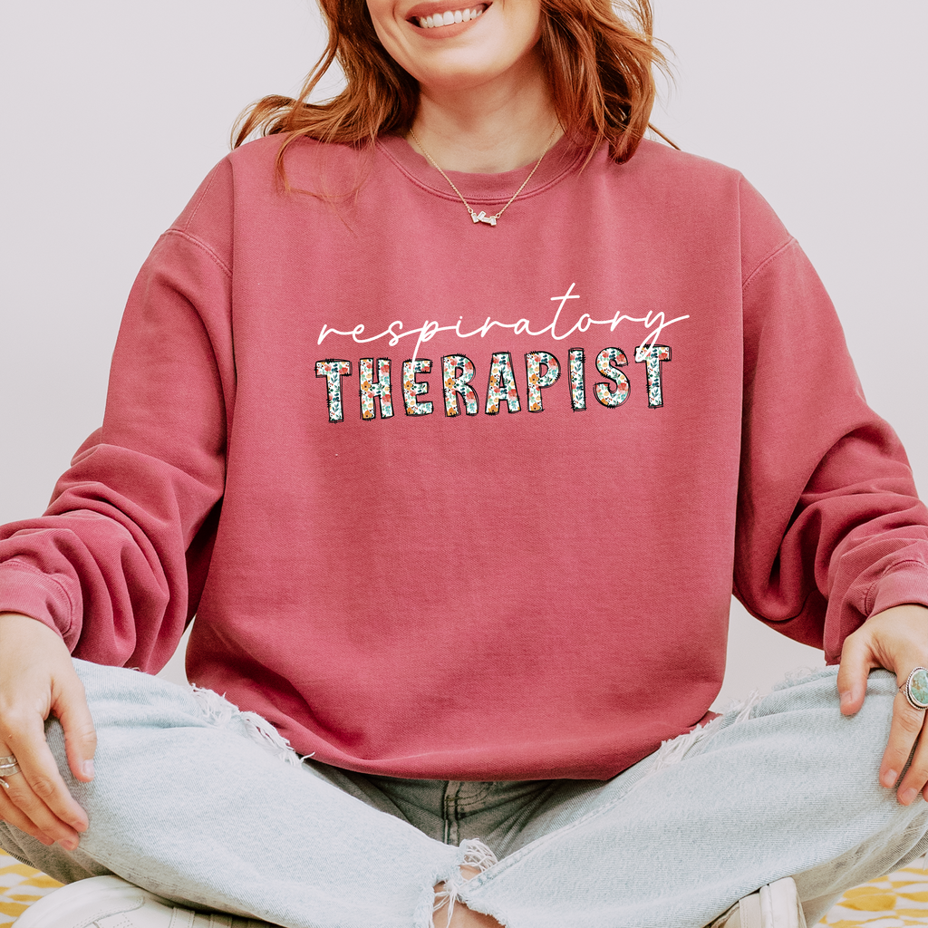 Floral Respiratory Therapist Sweatshirt (White Script)