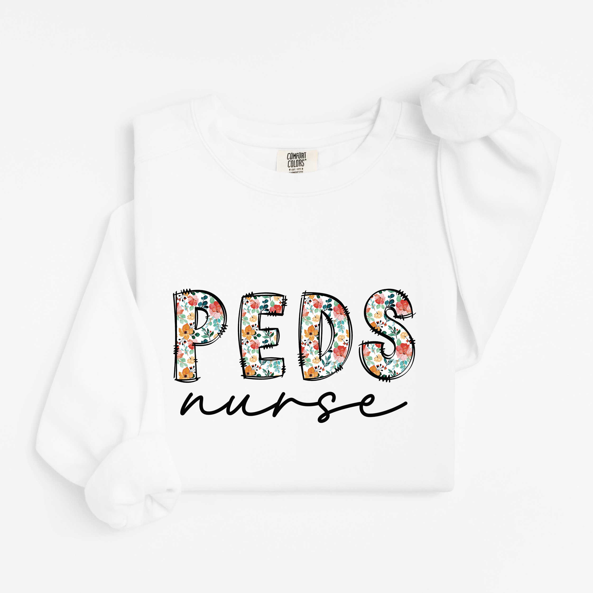 Peds Nurse Floral Crewneck (Black Script)