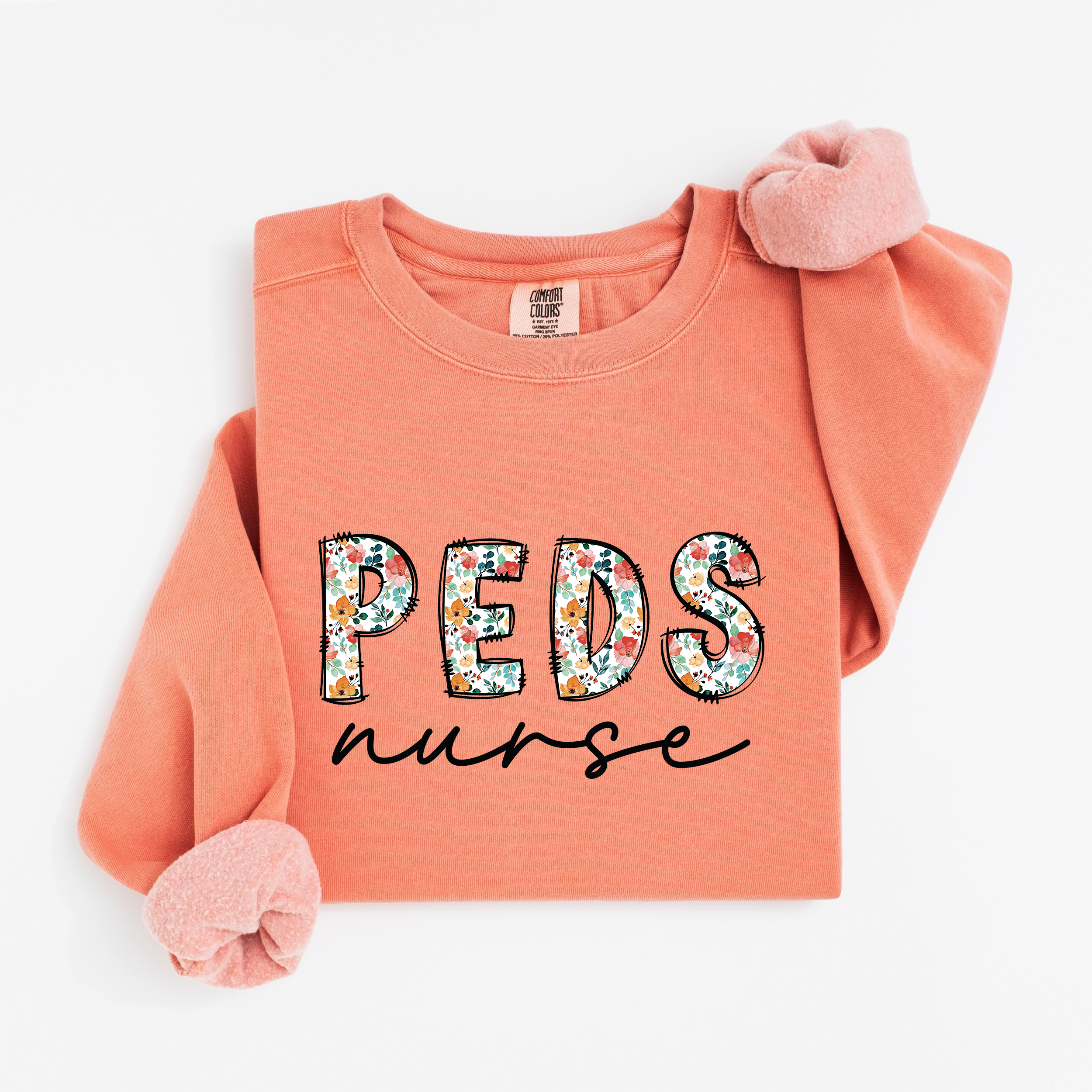 Peds Nurse Floral Crewneck (Black Script)