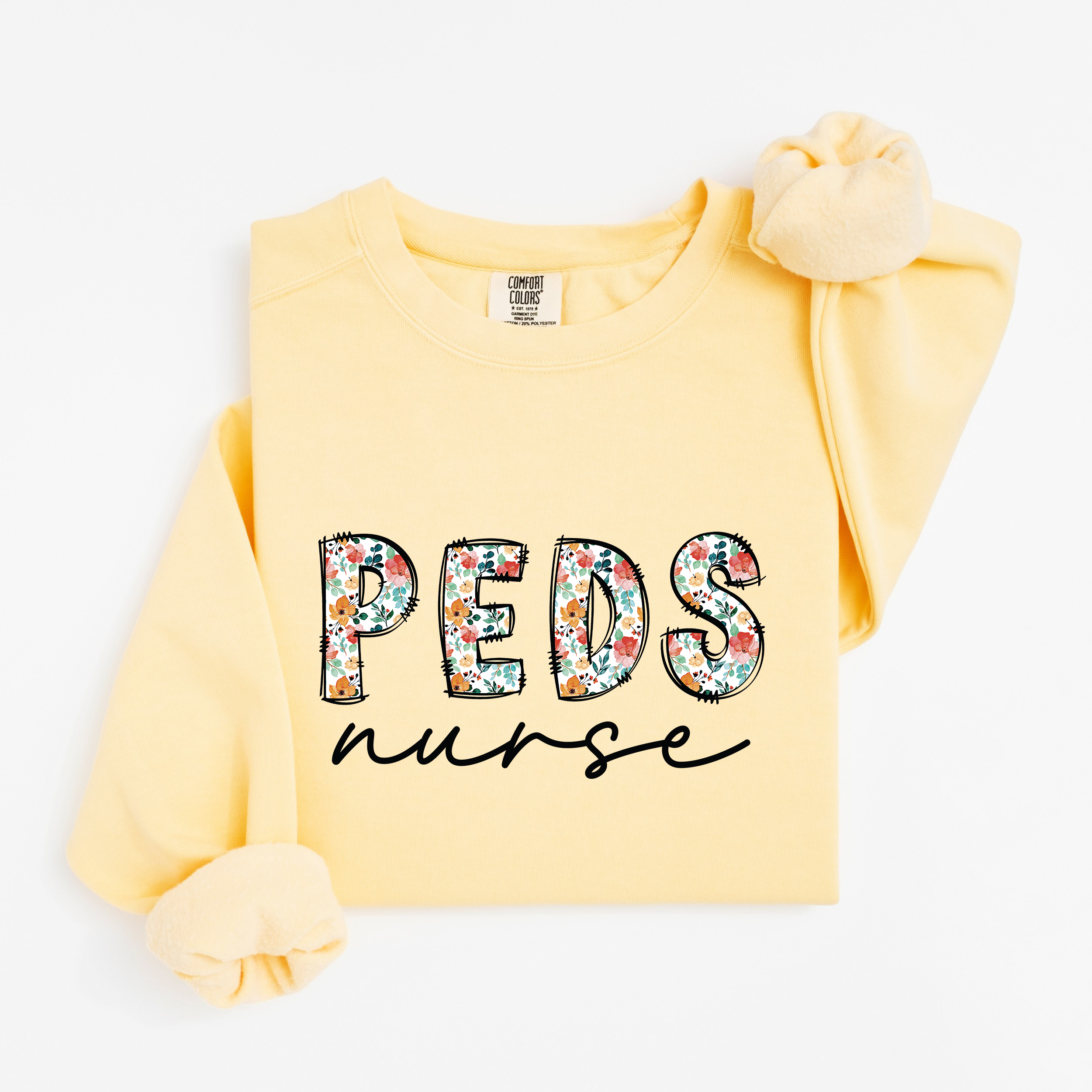 Peds Nurse Floral Crewneck (Black Script)