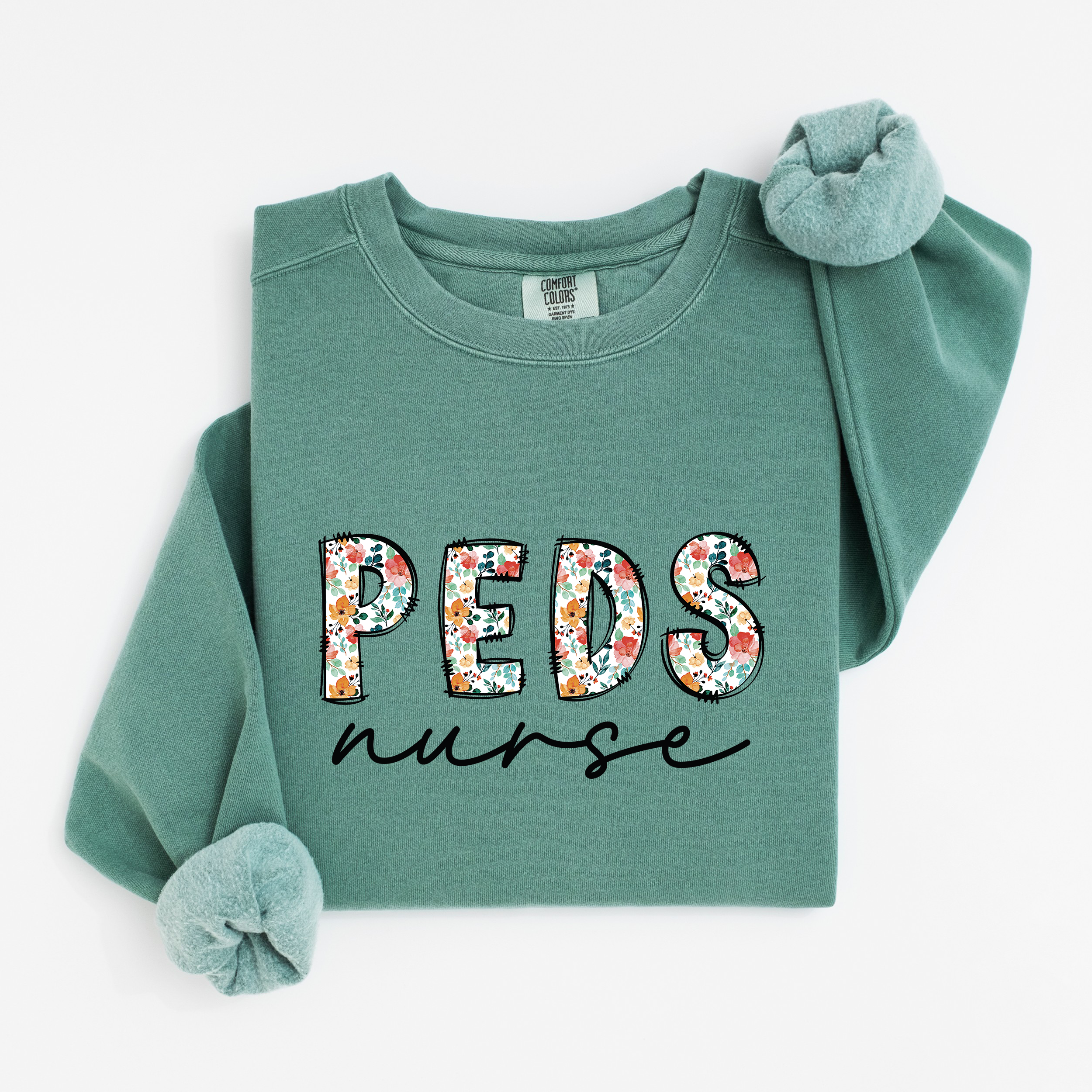 Peds Nurse Floral Crewneck (Black Script)