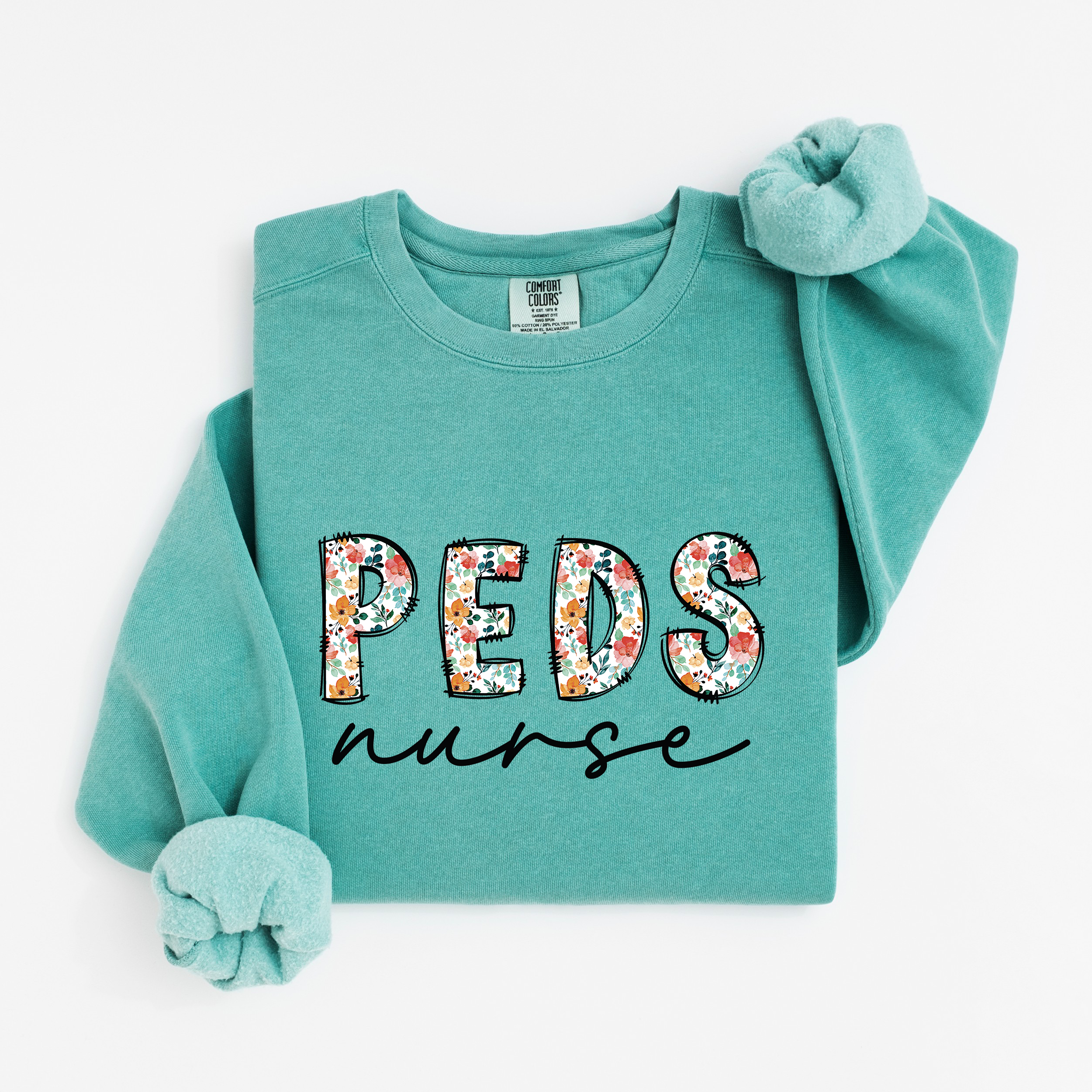 Peds Nurse Floral Crewneck (Black Script)