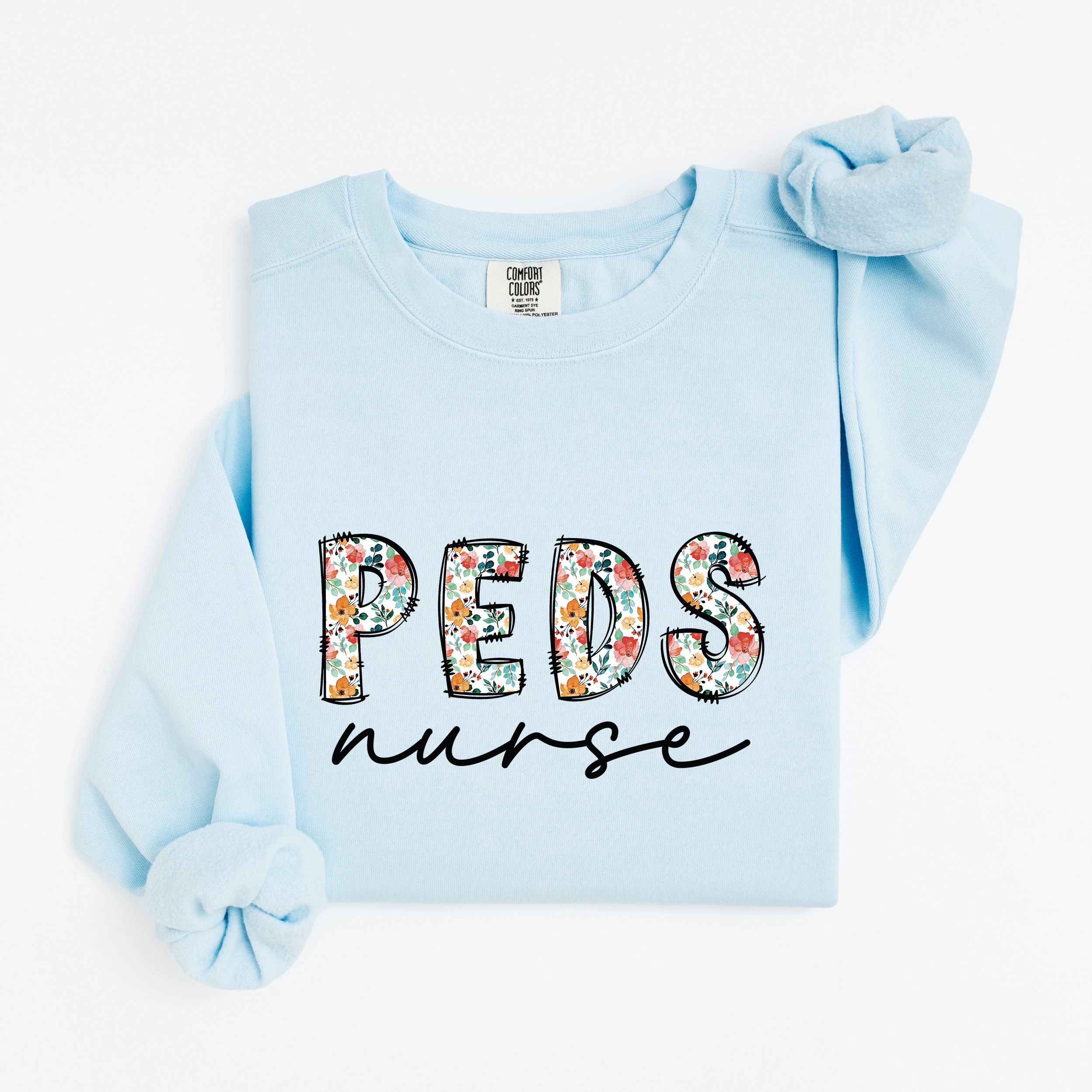 Peds Nurse Floral Crewneck (Black Script)