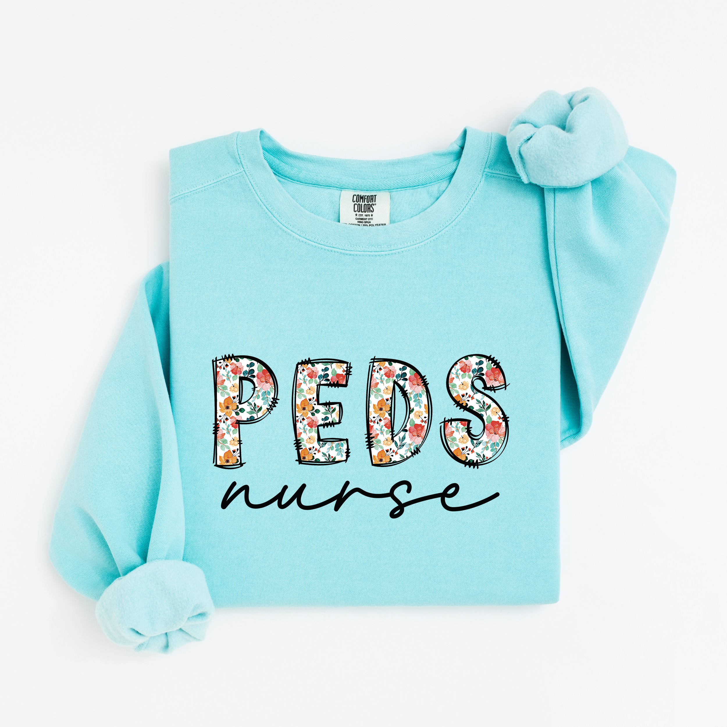 Peds Nurse Floral Crewneck (Black Script)