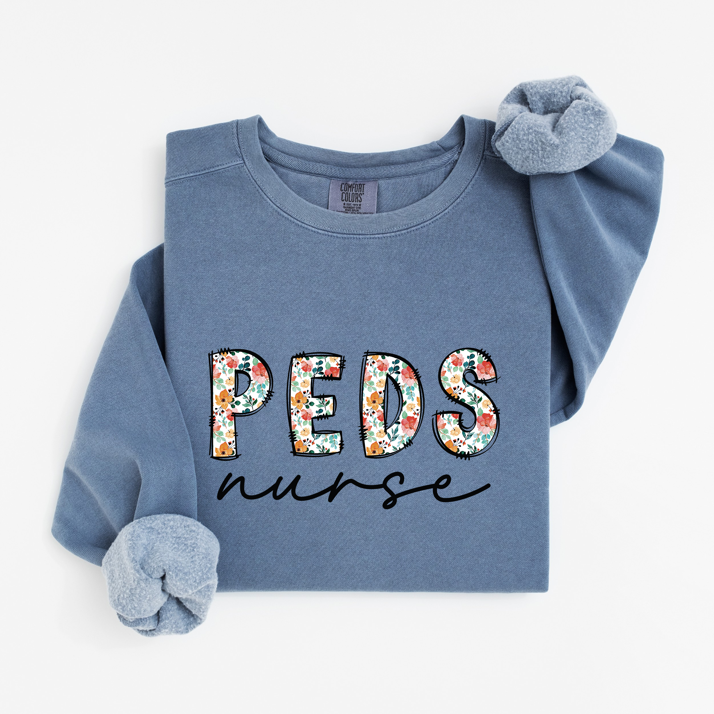 Peds Nurse Floral Crewneck (Black Script)