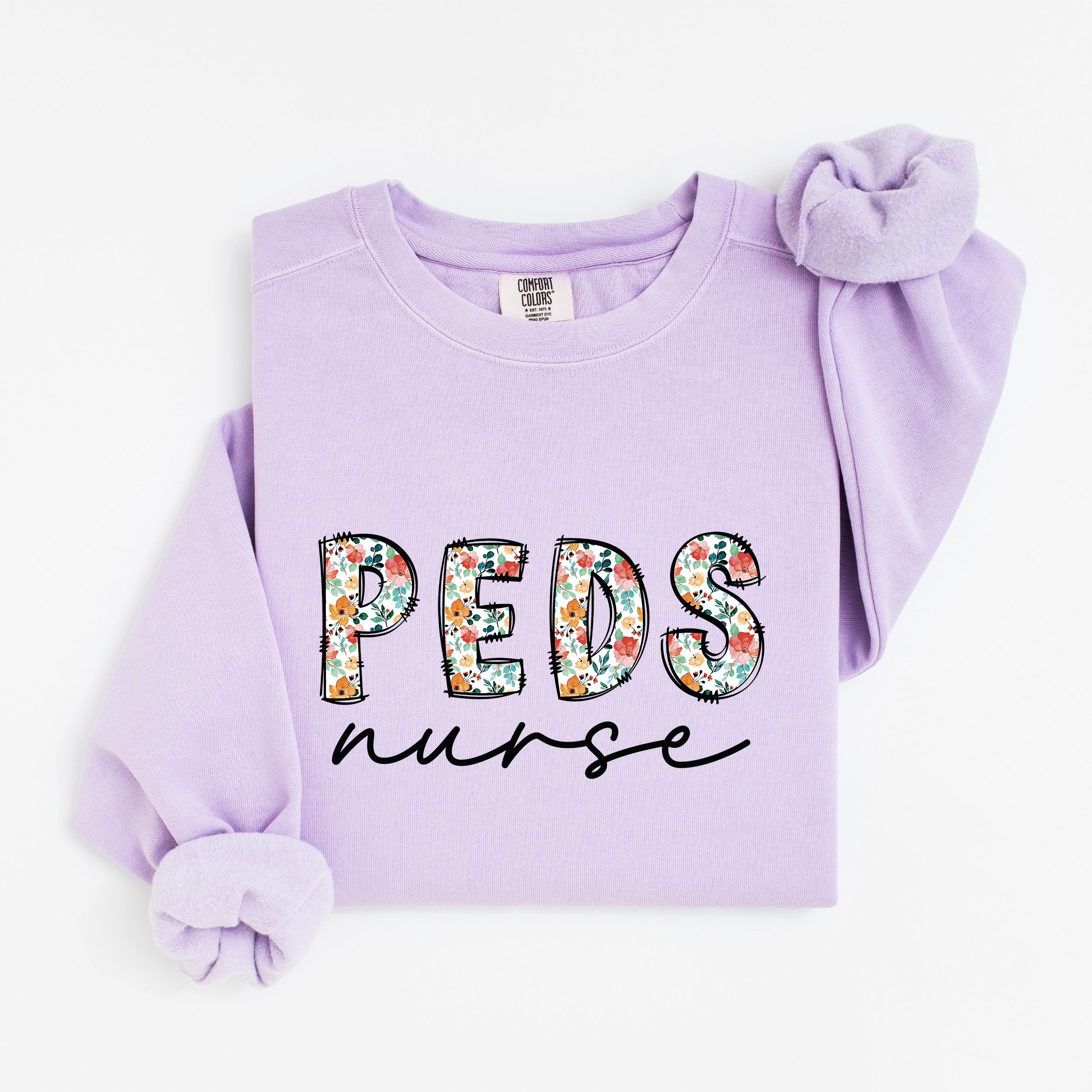 Peds Nurse Floral Crewneck (Black Script)