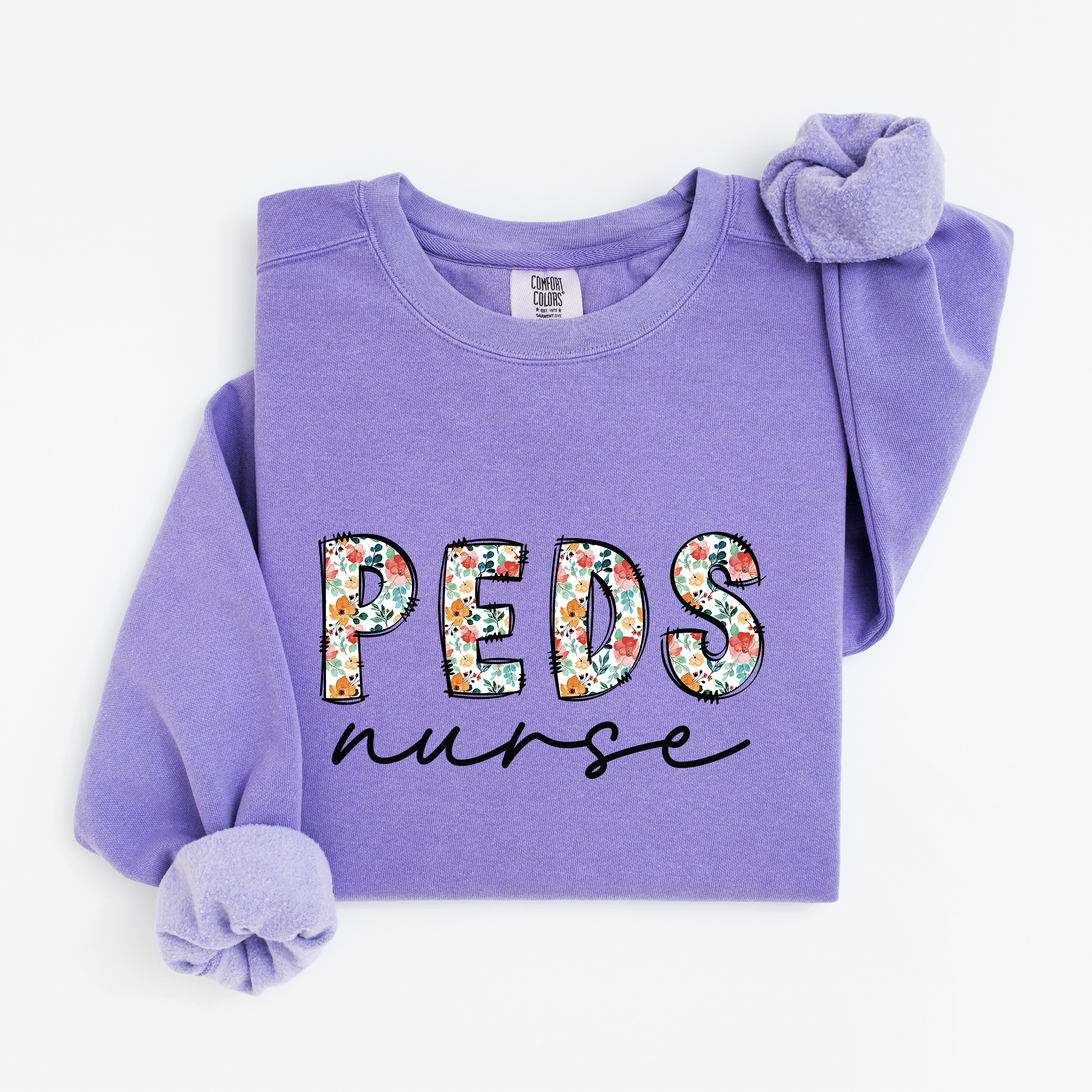 Peds Nurse Floral Crewneck (Black Script)