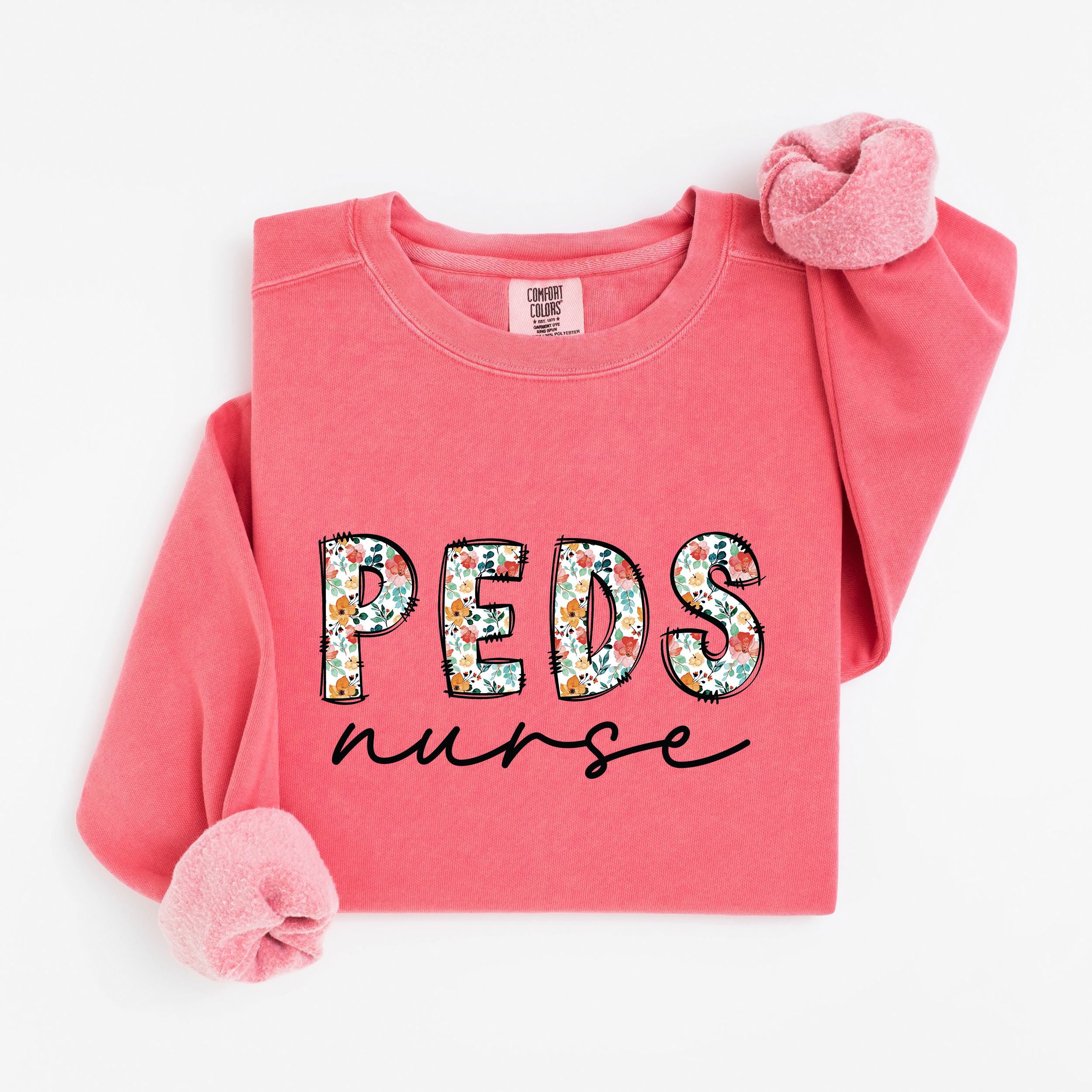 Peds Nurse Floral Crewneck (Black Script)