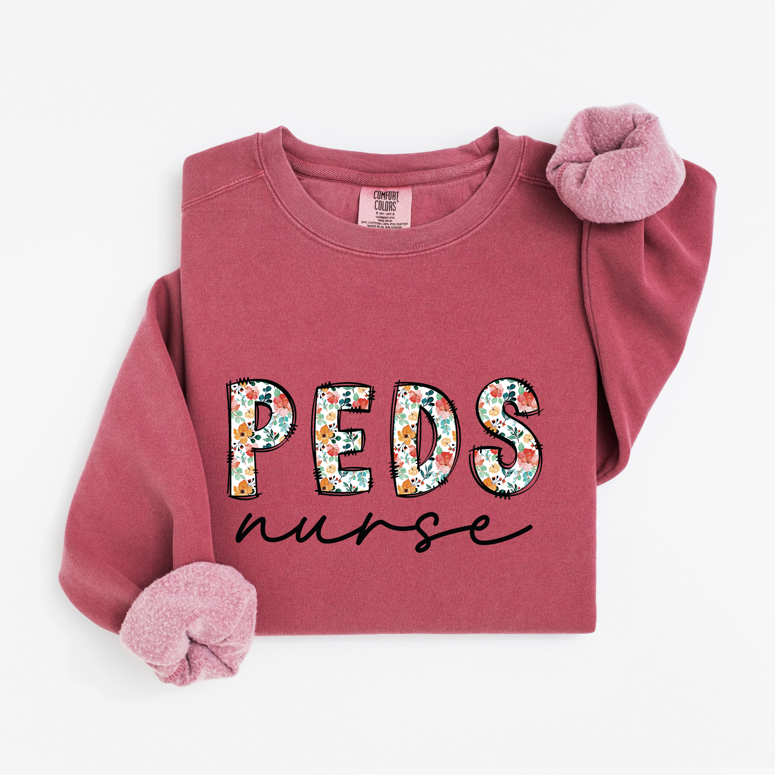 Peds Nurse Floral Crewneck (Black Script)