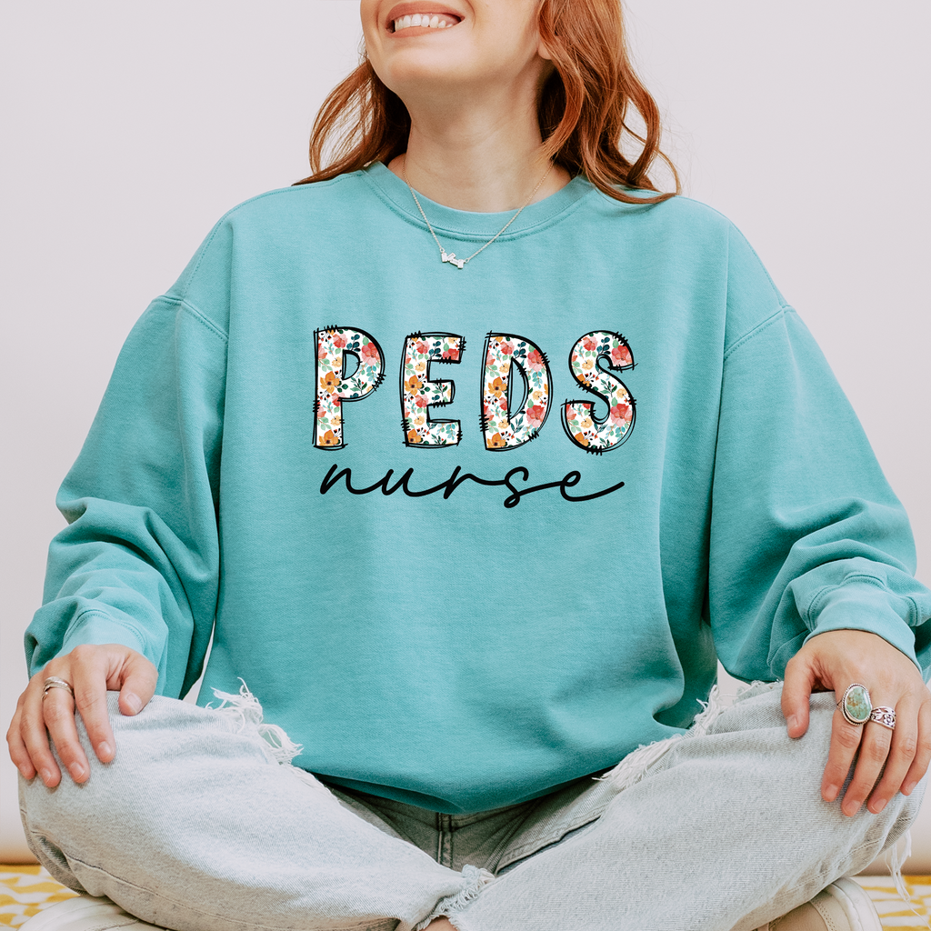 Peds Nurse Floral Crewneck (Black Script)