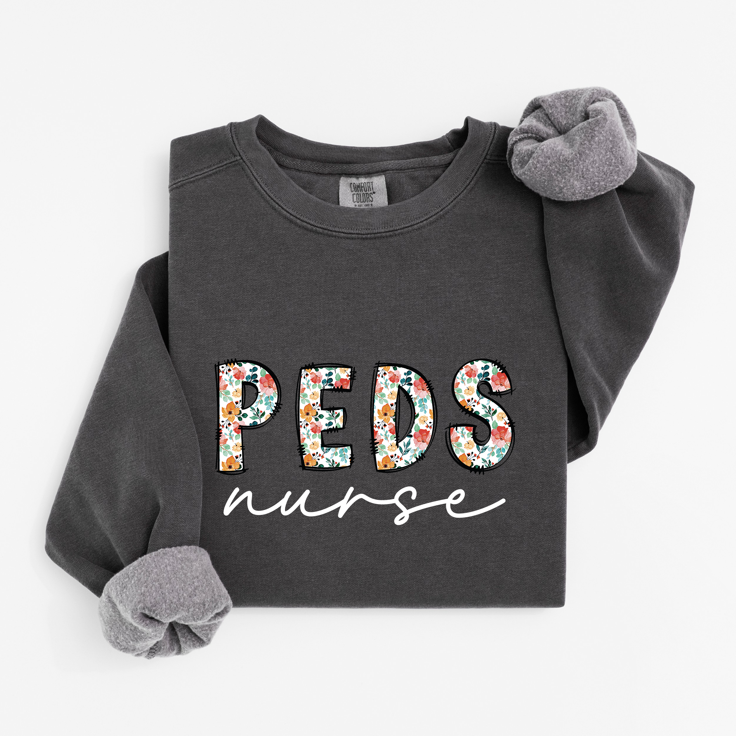 Peds Nurse Floral Crewneck (White Script)