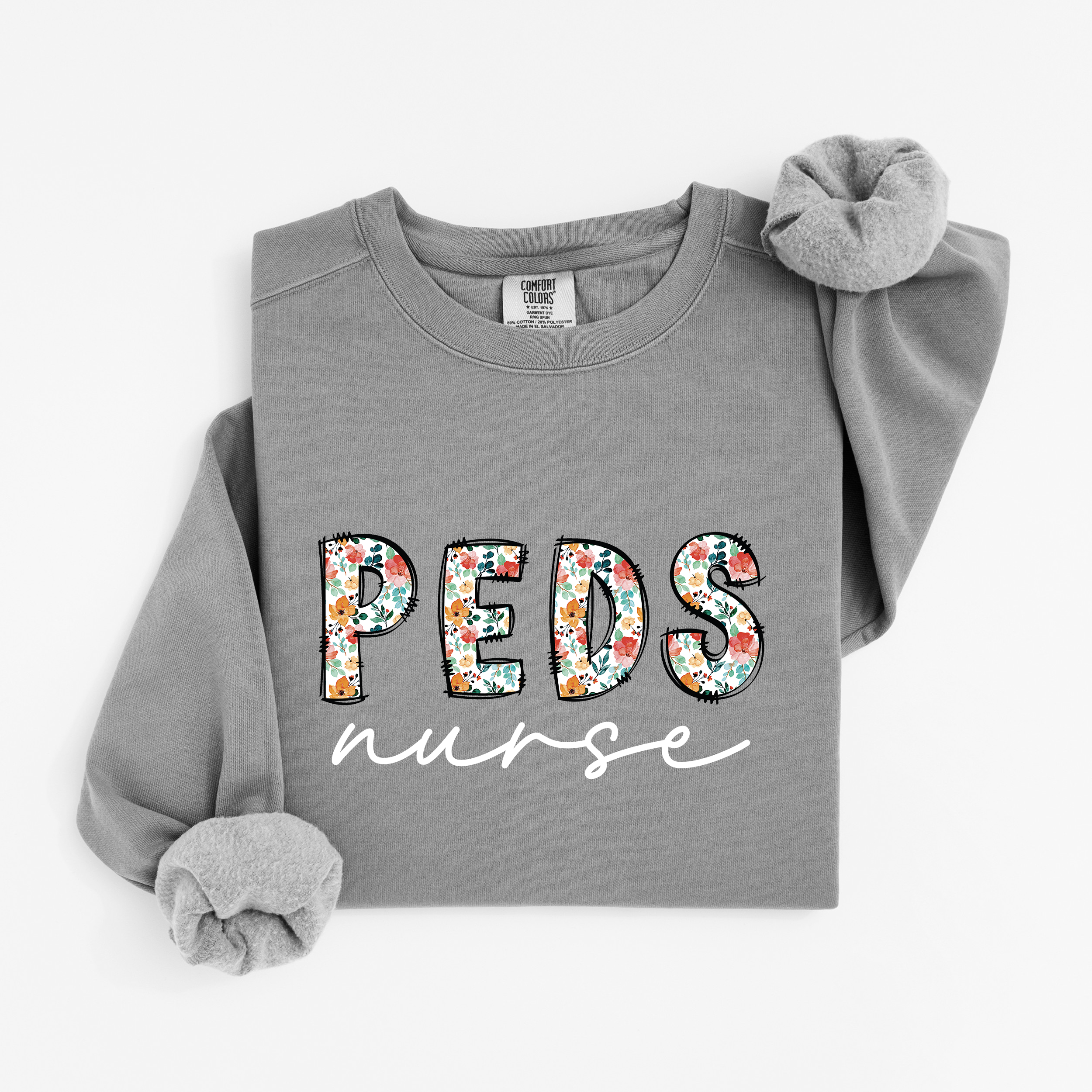 Peds Nurse Floral Crewneck (White Script)