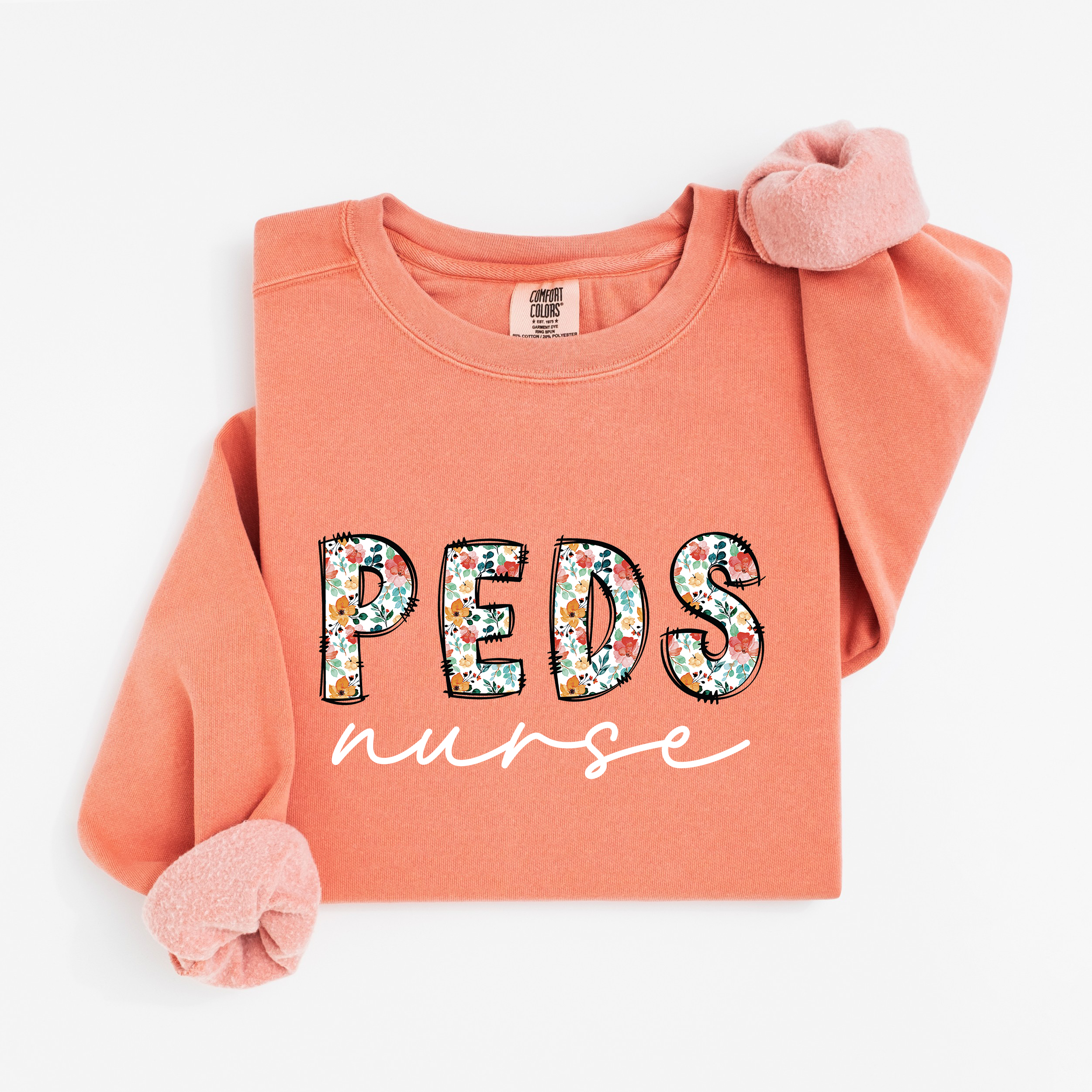 Peds Nurse Floral Crewneck (White Script)