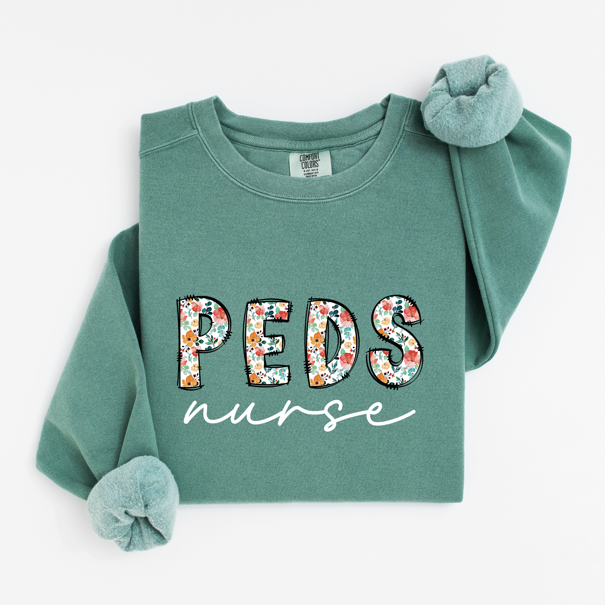 Peds Nurse Floral Crewneck (White Script)