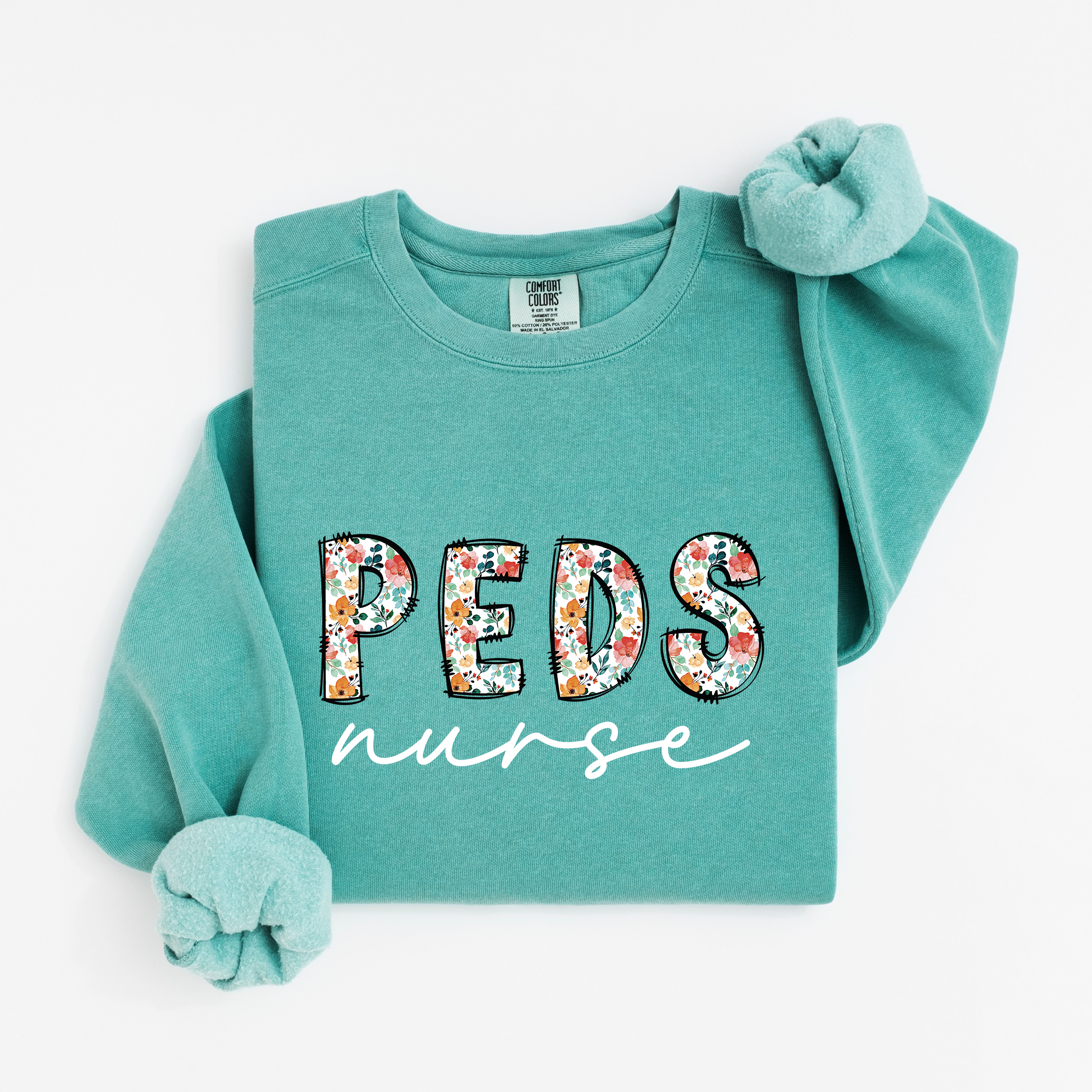 Peds Nurse Floral Crewneck (White Script)