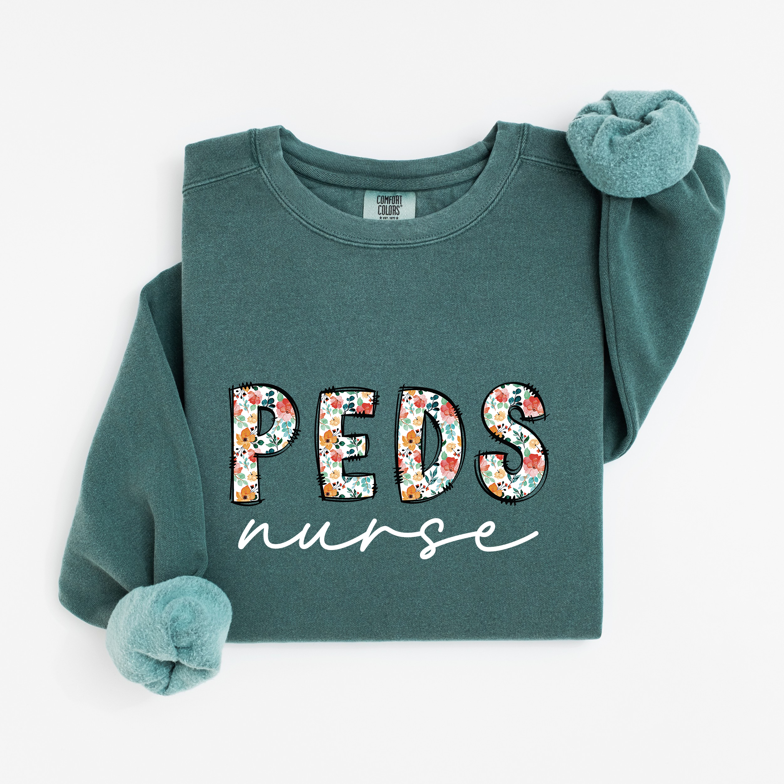 Peds Nurse Floral Crewneck (White Script)
