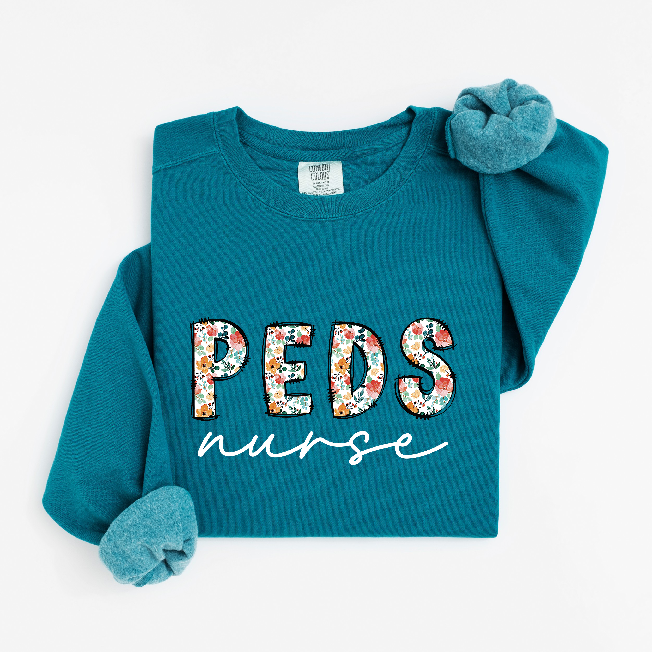 Peds Nurse Floral Crewneck (White Script)