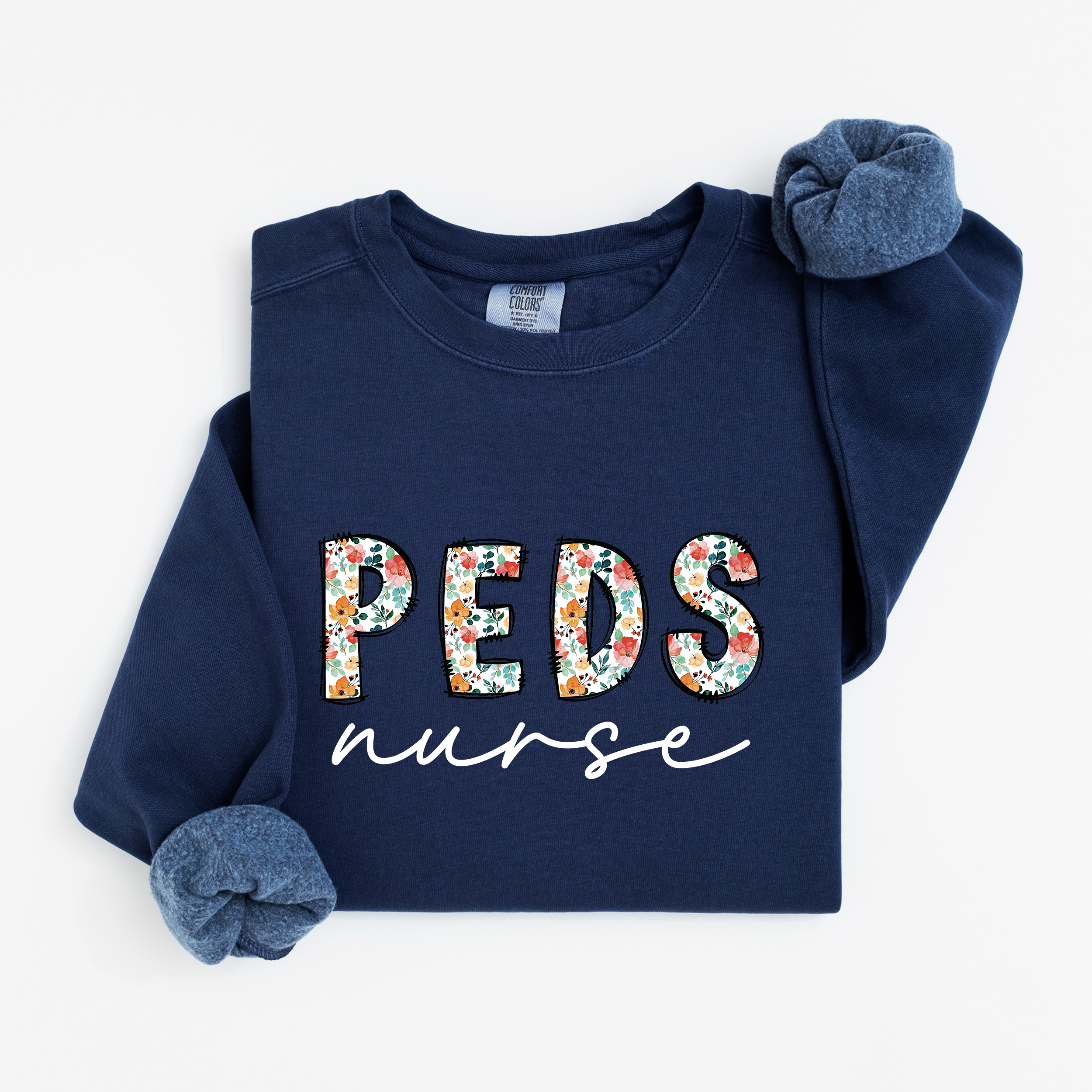 Peds Nurse Floral Crewneck (White Script)