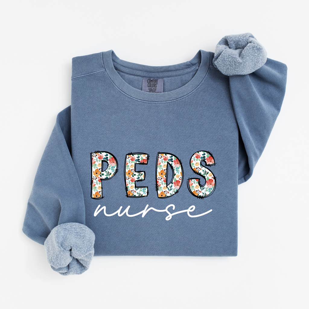 Peds Nurse Floral Crewneck (White Script)