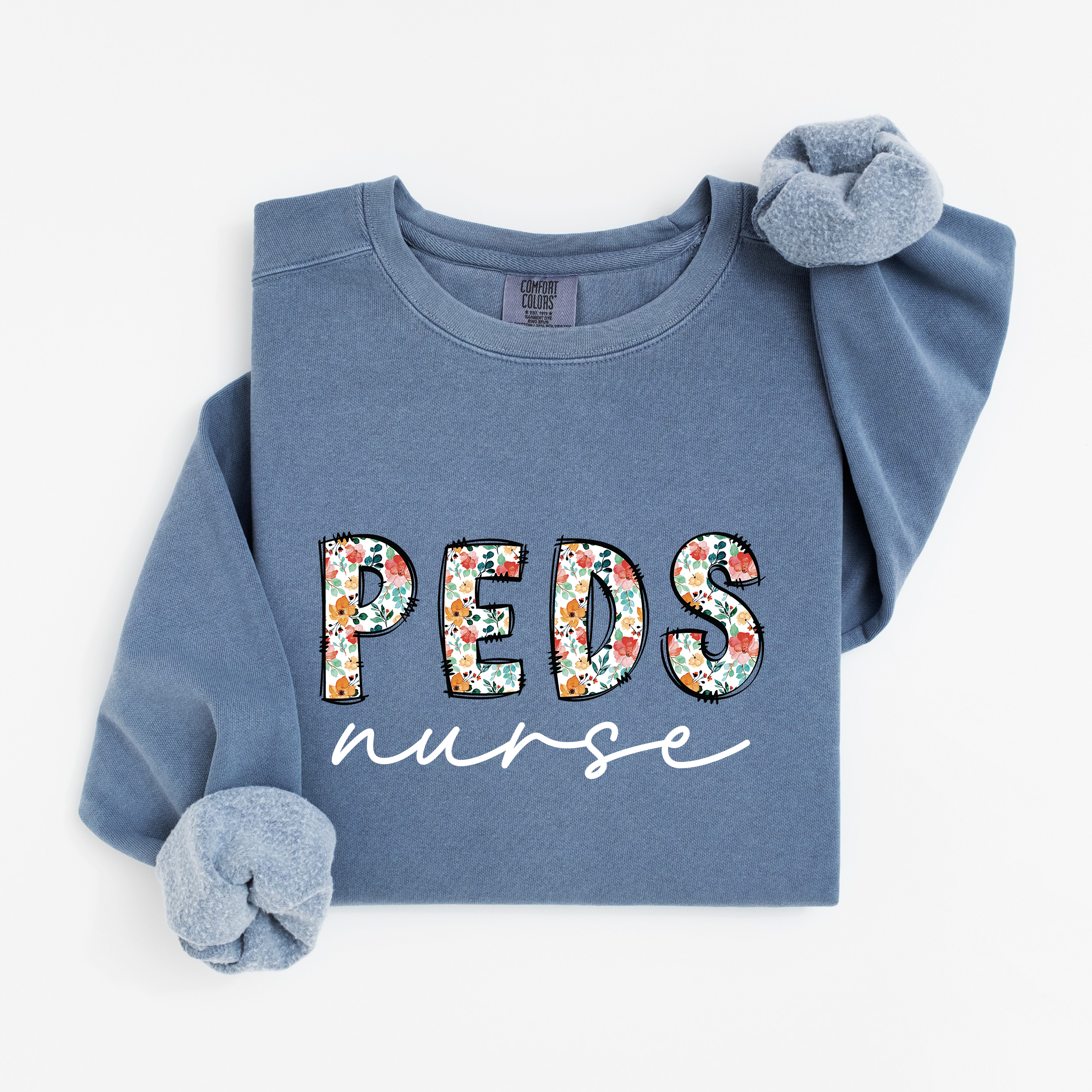 Peds Nurse Floral Crewneck (White Script)