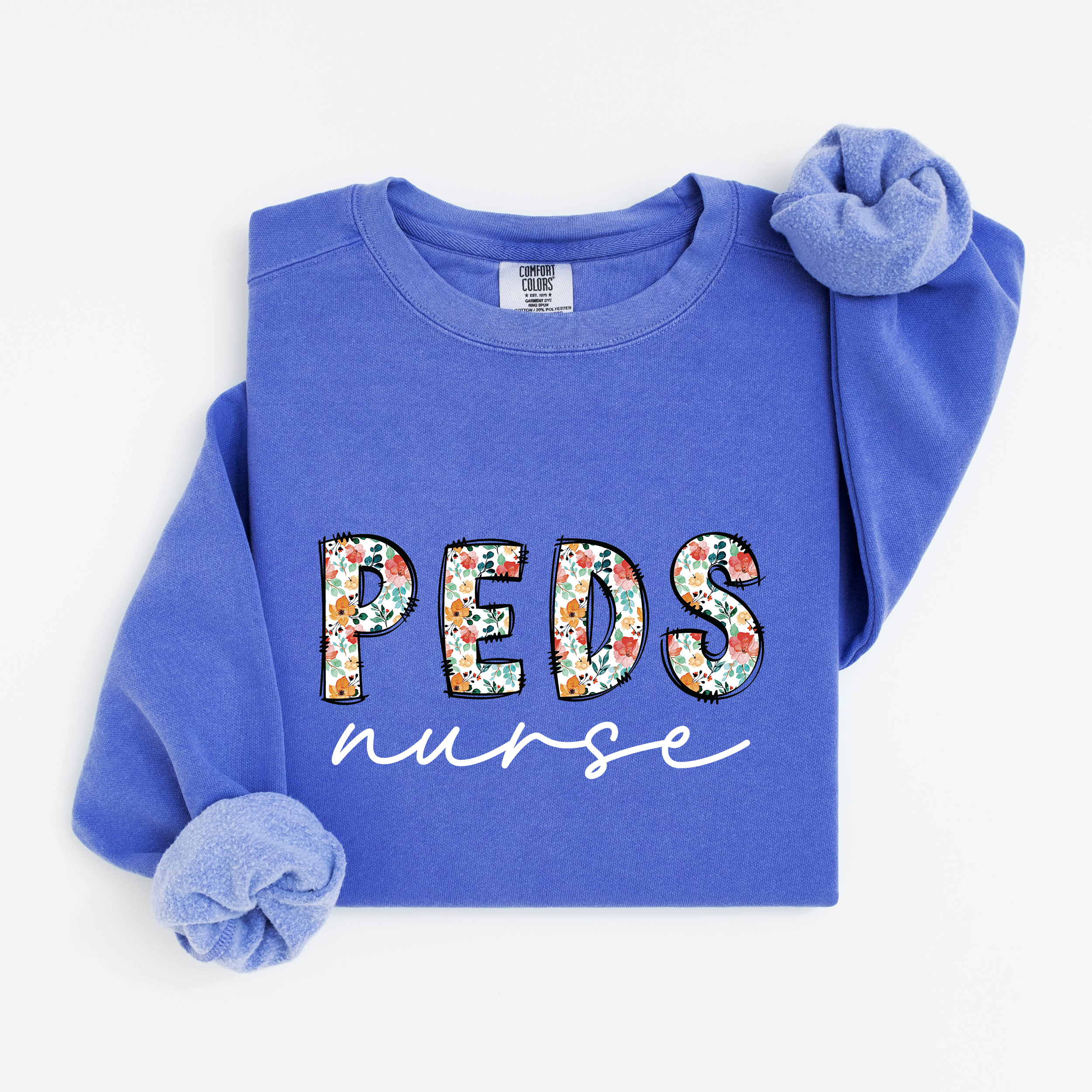 Peds Nurse Floral Crewneck (White Script)