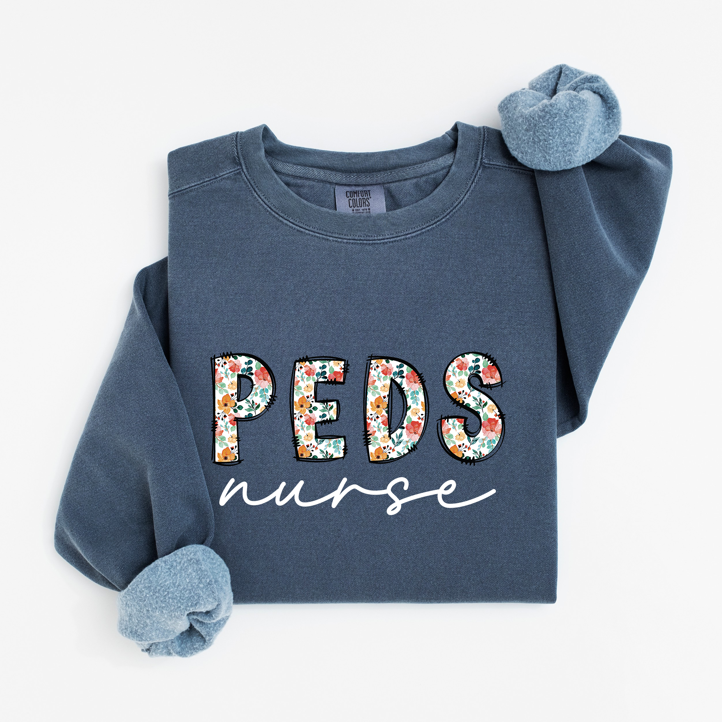 Peds Nurse Floral Crewneck (White Script)
