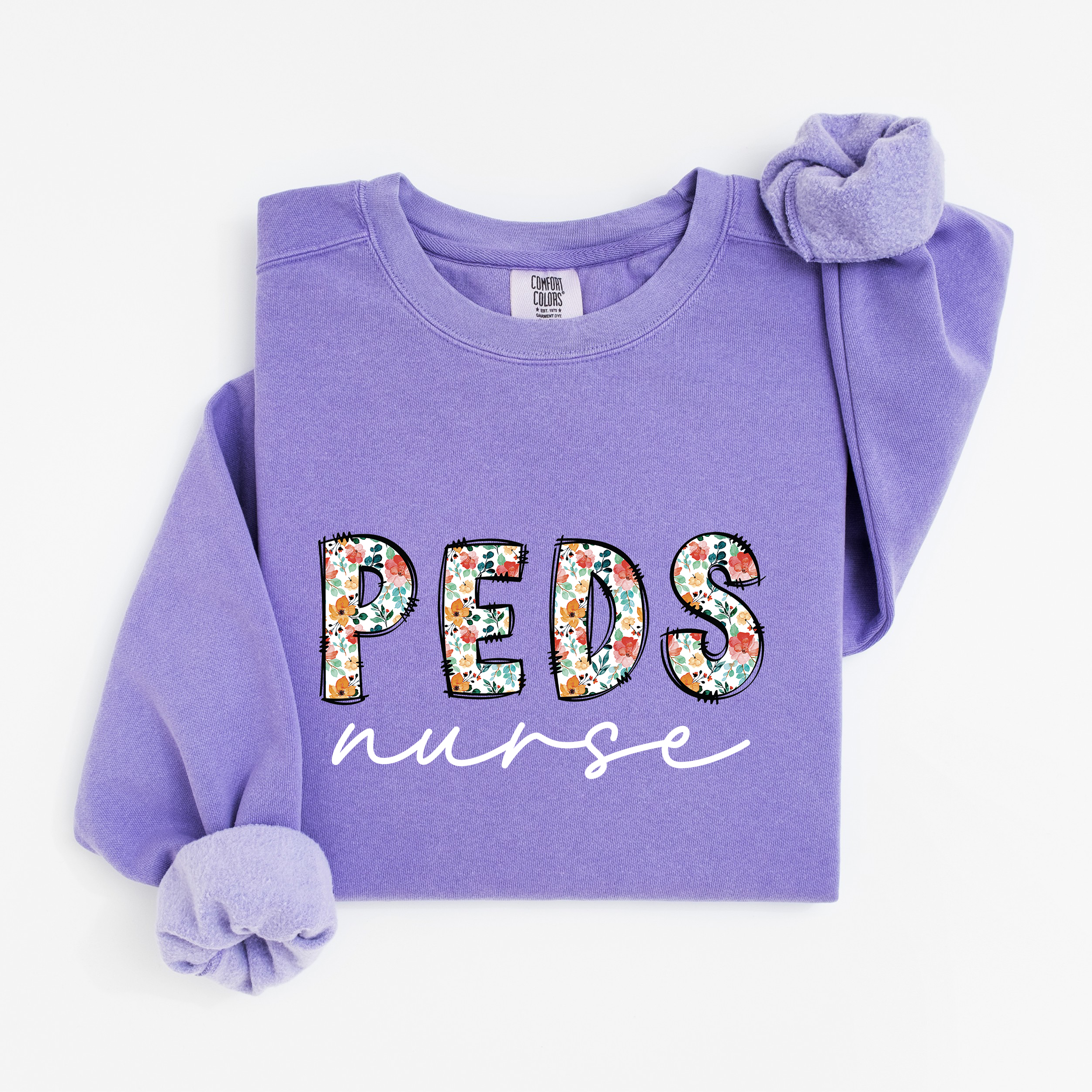 Peds Nurse Floral Crewneck (White Script)