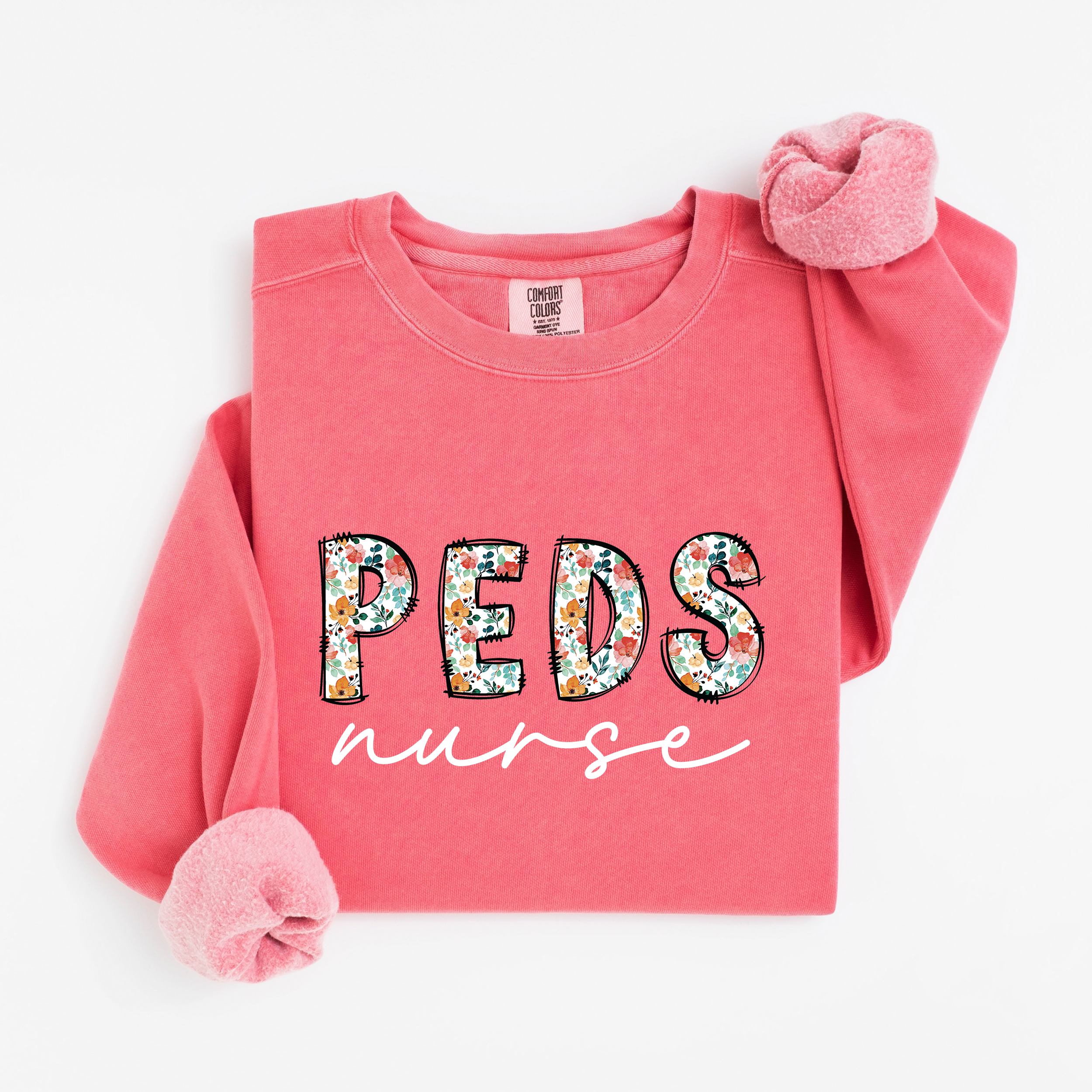 Peds Nurse Floral Crewneck (White Script)