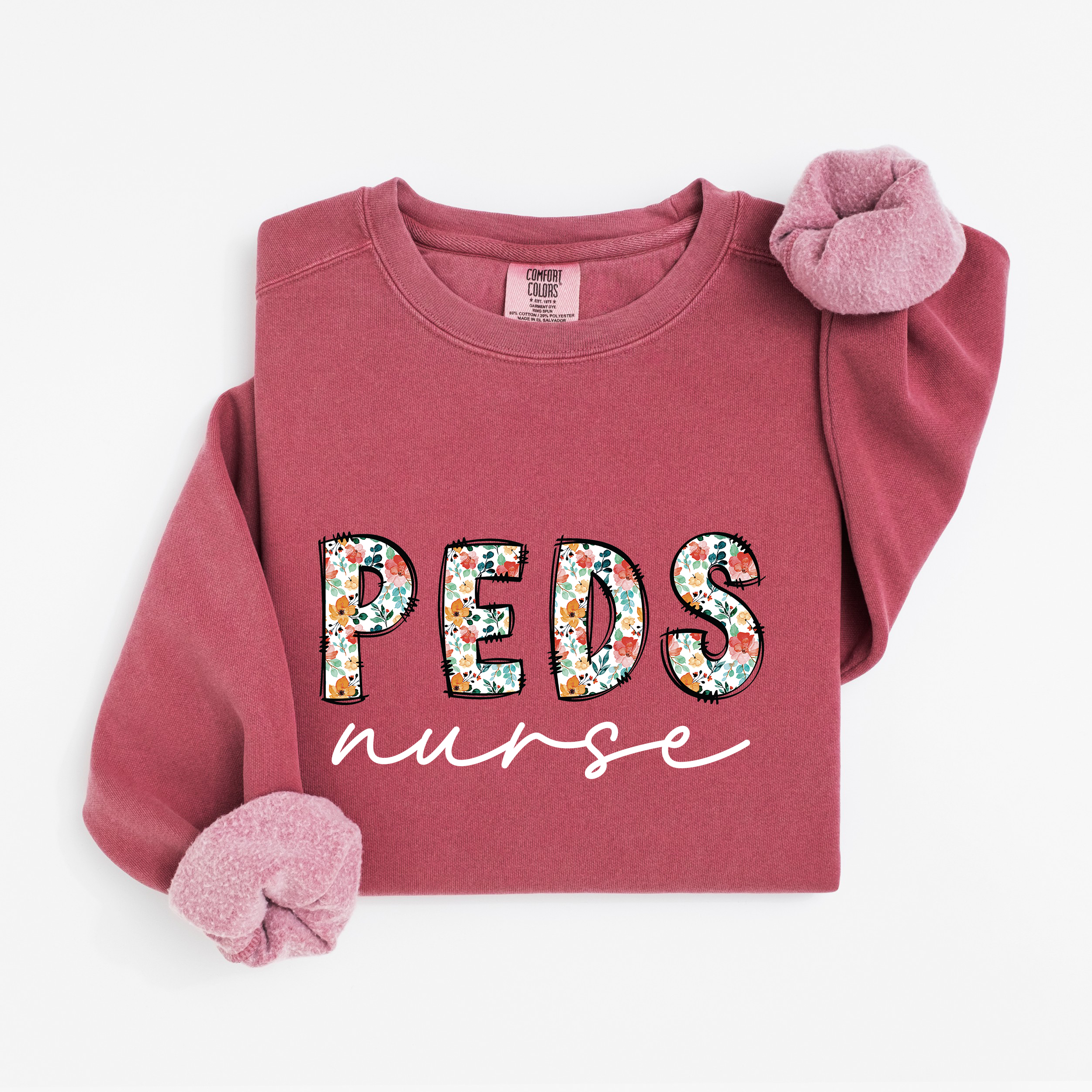 Peds Nurse Floral Crewneck (White Script)